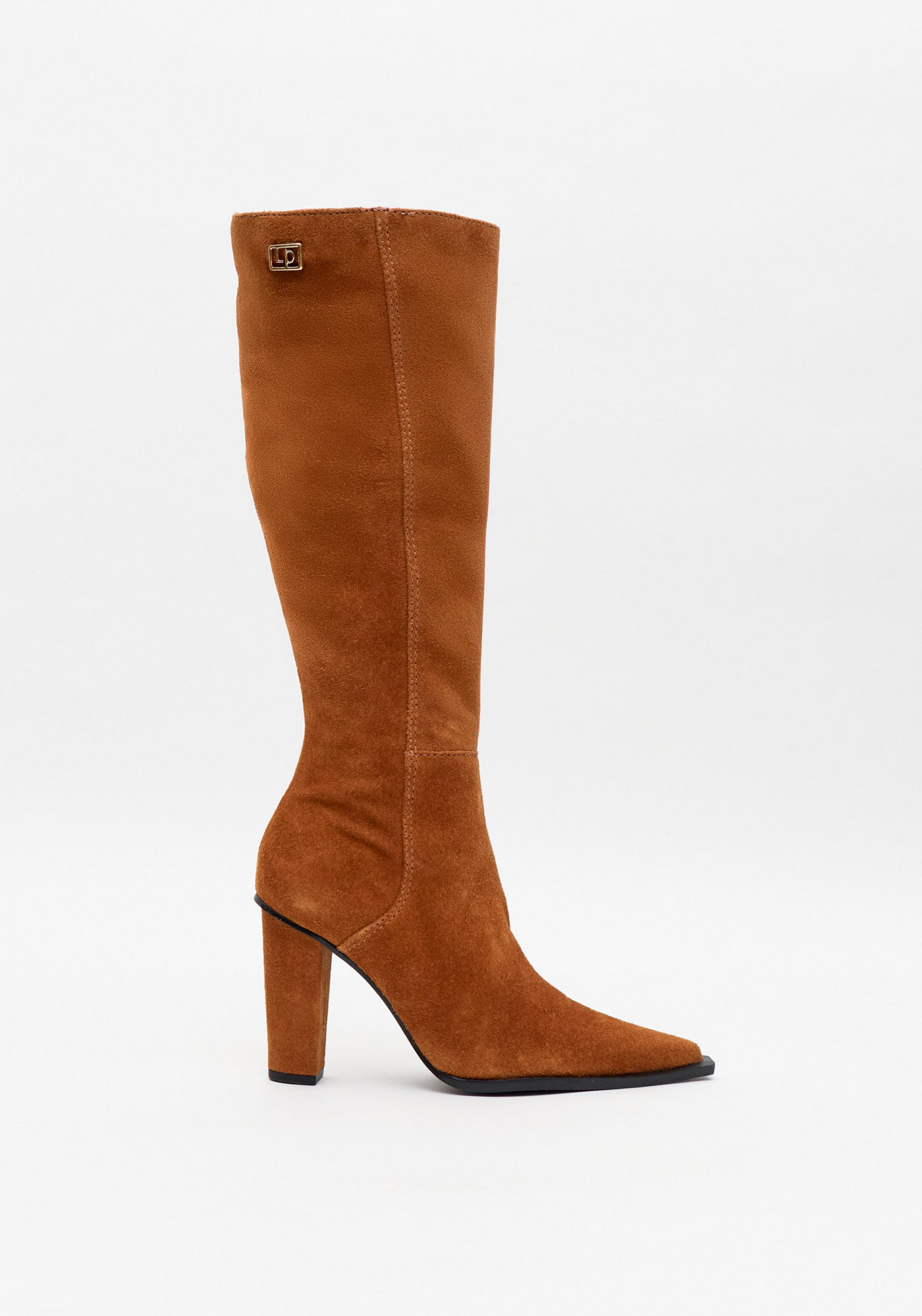 Bota Cano Longo Couro Com Salto Bloco