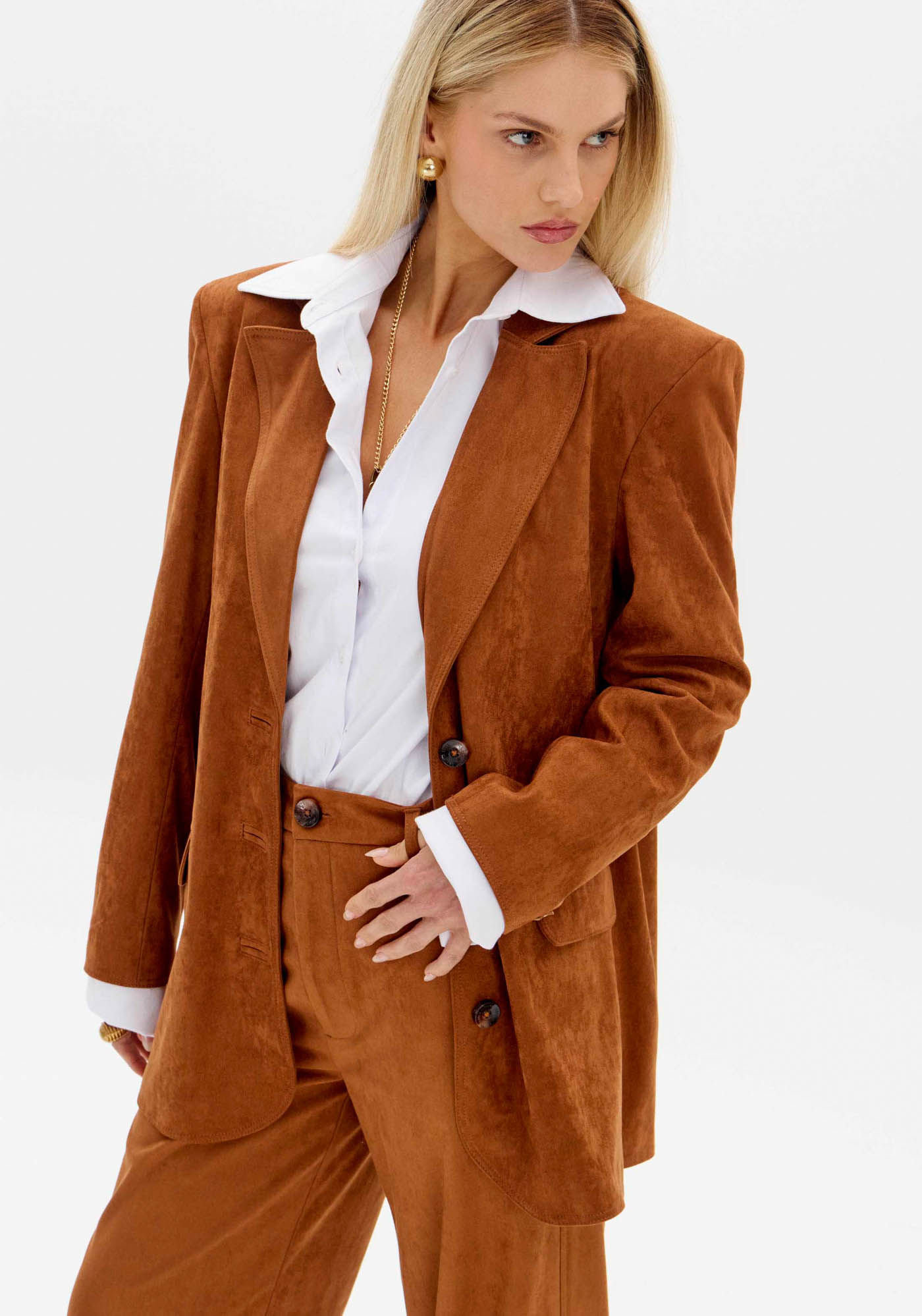 Blazer Alongado Manga Longa Com Botões