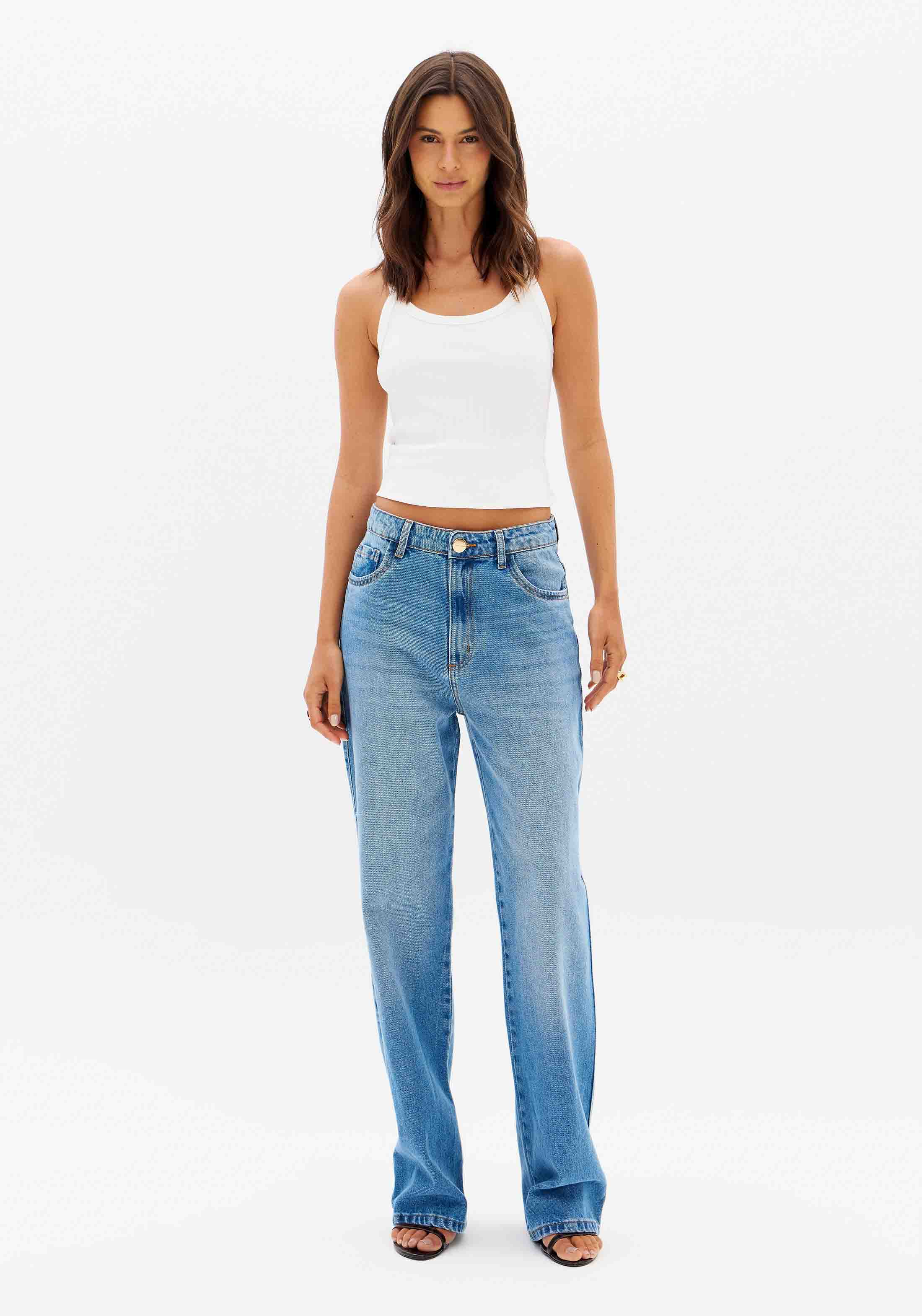 Calça Jeans Reta Com Cintura Alta