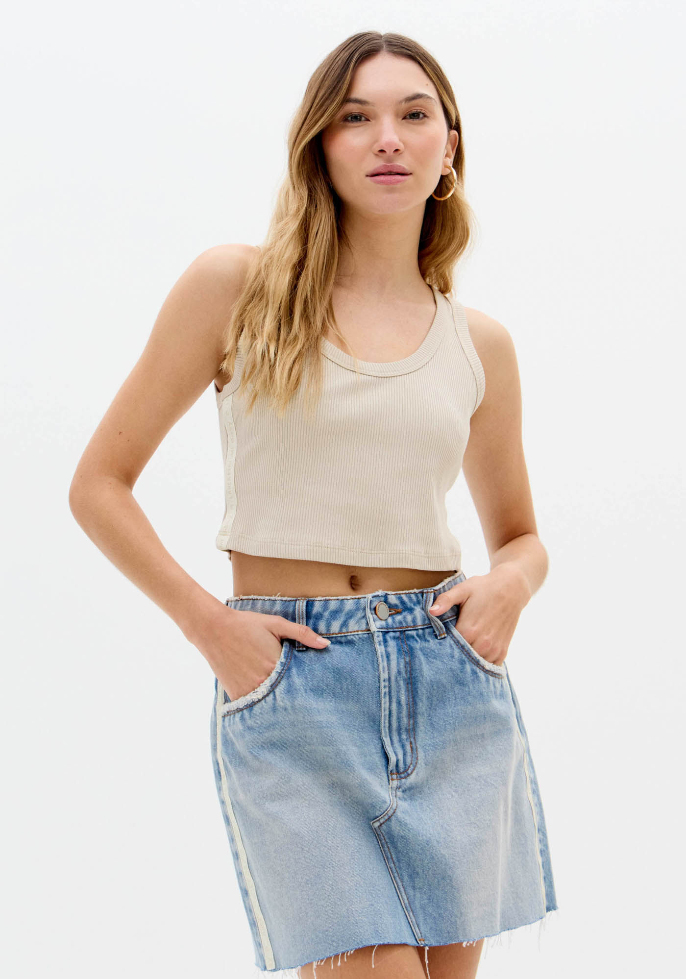 Blusa Regata Curta Com Gorgurão