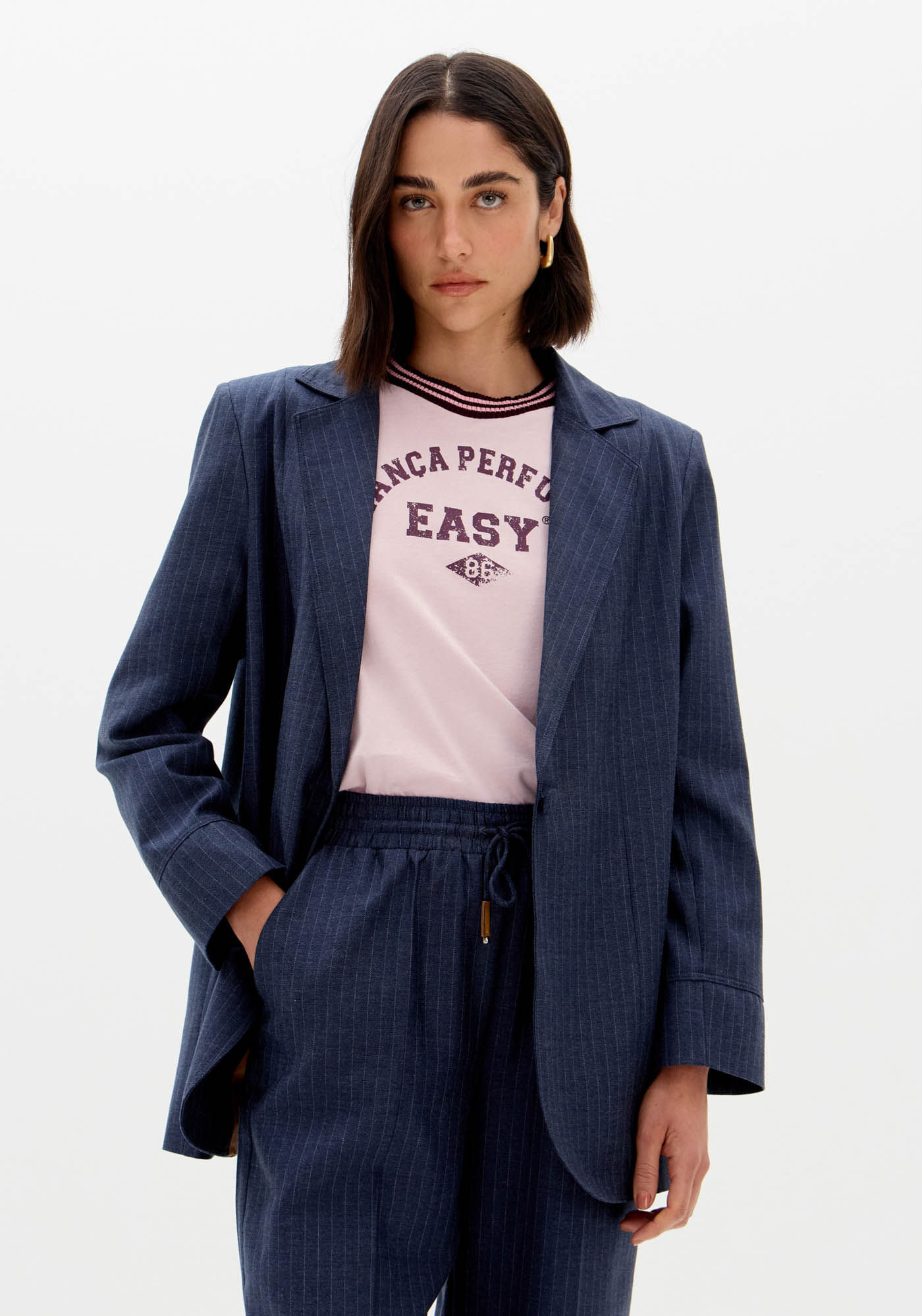 Blazer Alongado Manga Longa Com Botão