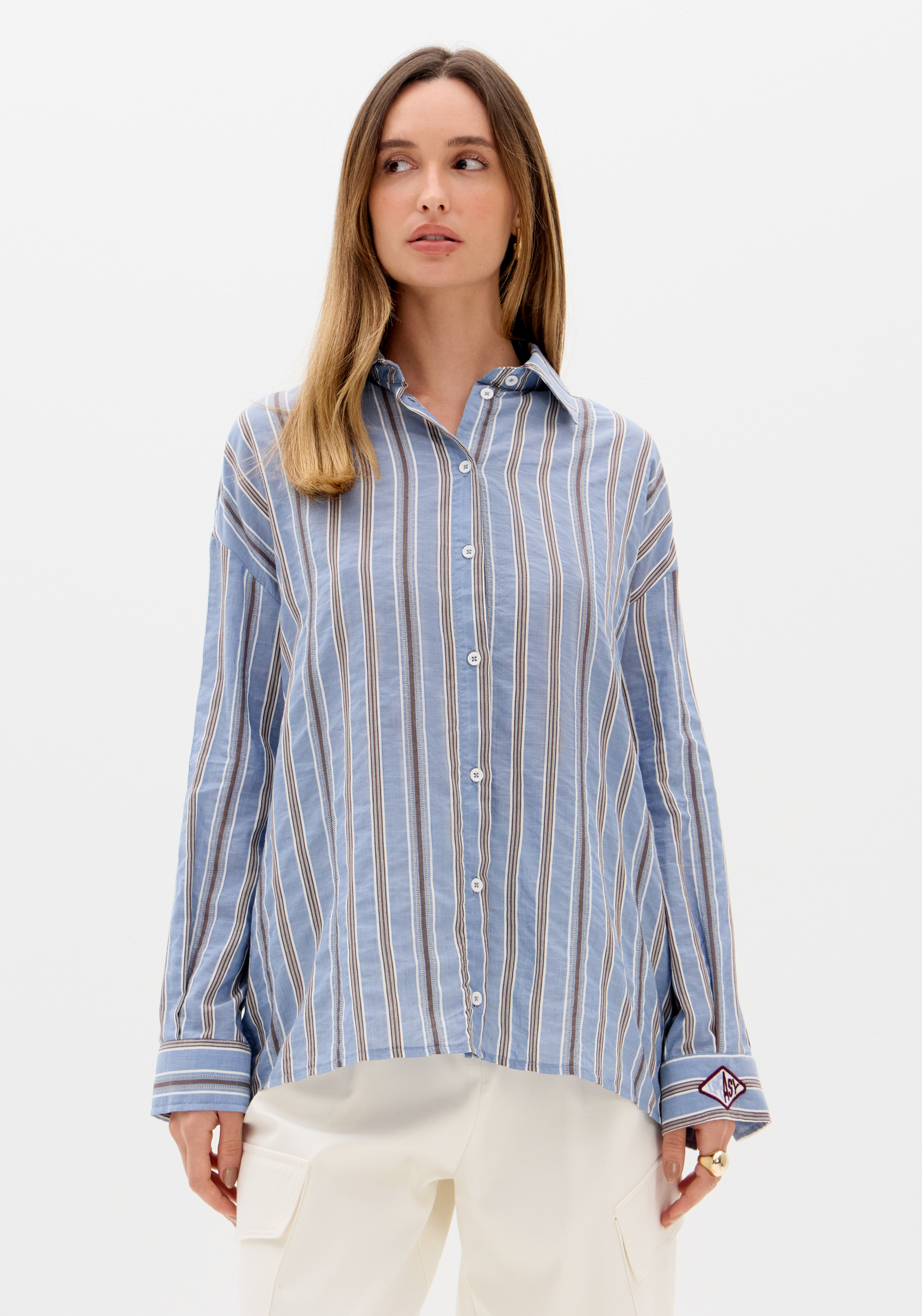 Camisa Oversized Alongada Com Manga Longa