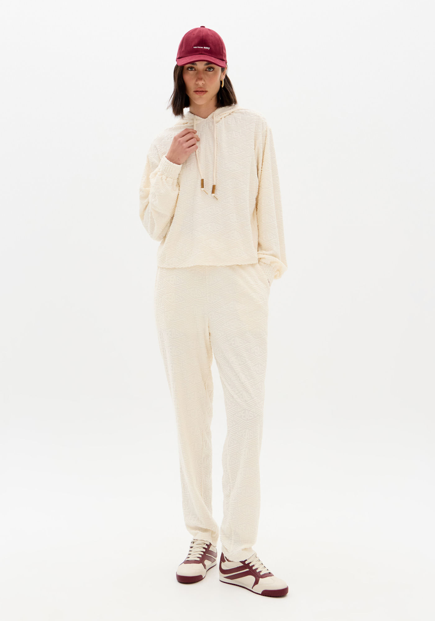 Calça Carrot Jacquard Com Cintura Alta