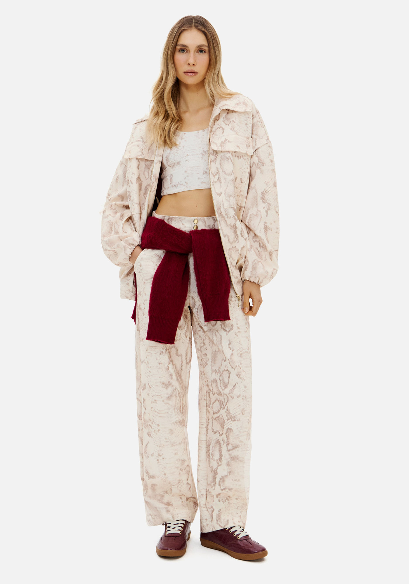 Calça Balloon Estampada Cintura Alta