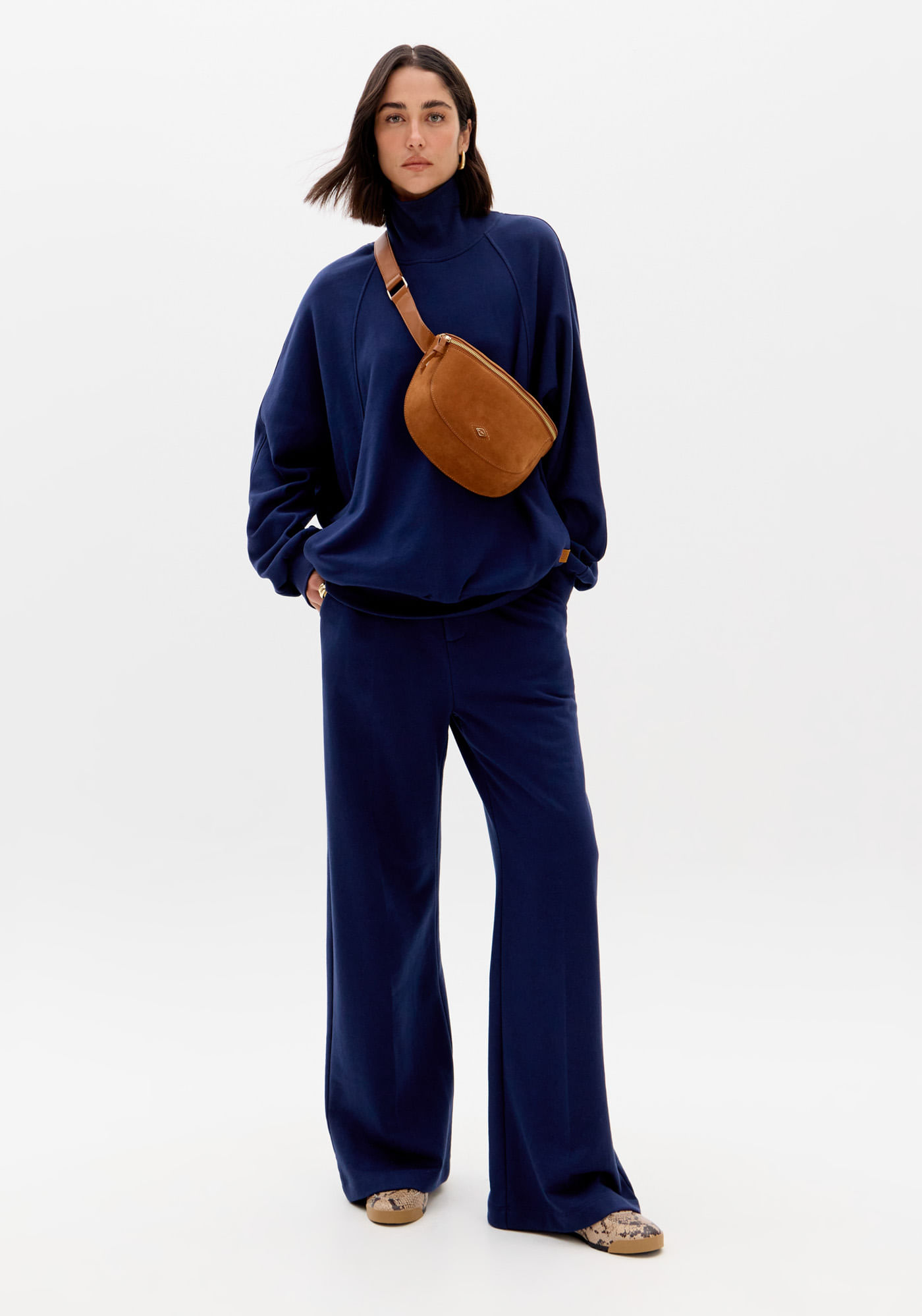 Calça Wide Leg Moletom Cintura Alta