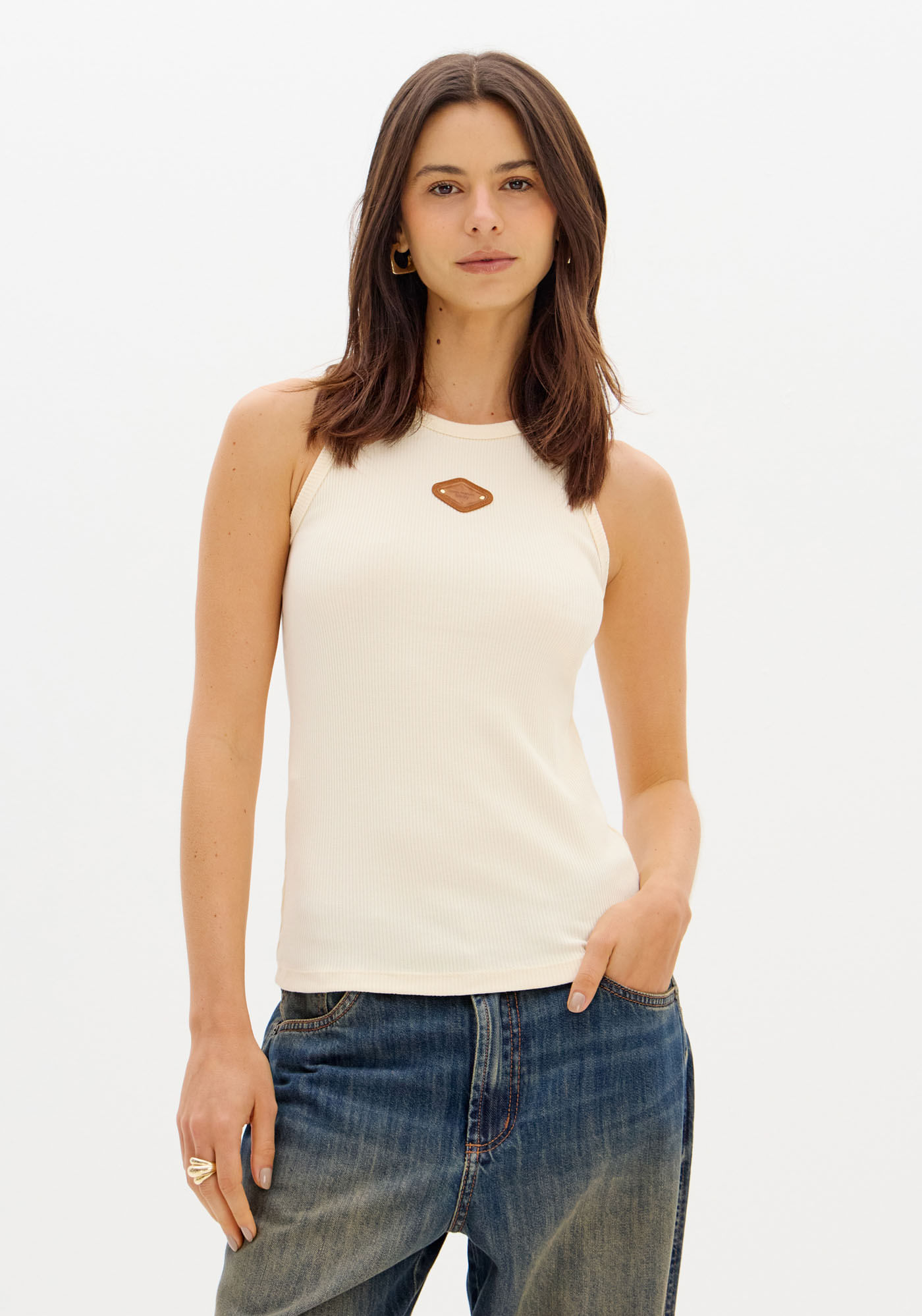 Blusa Regata Malha Canelada