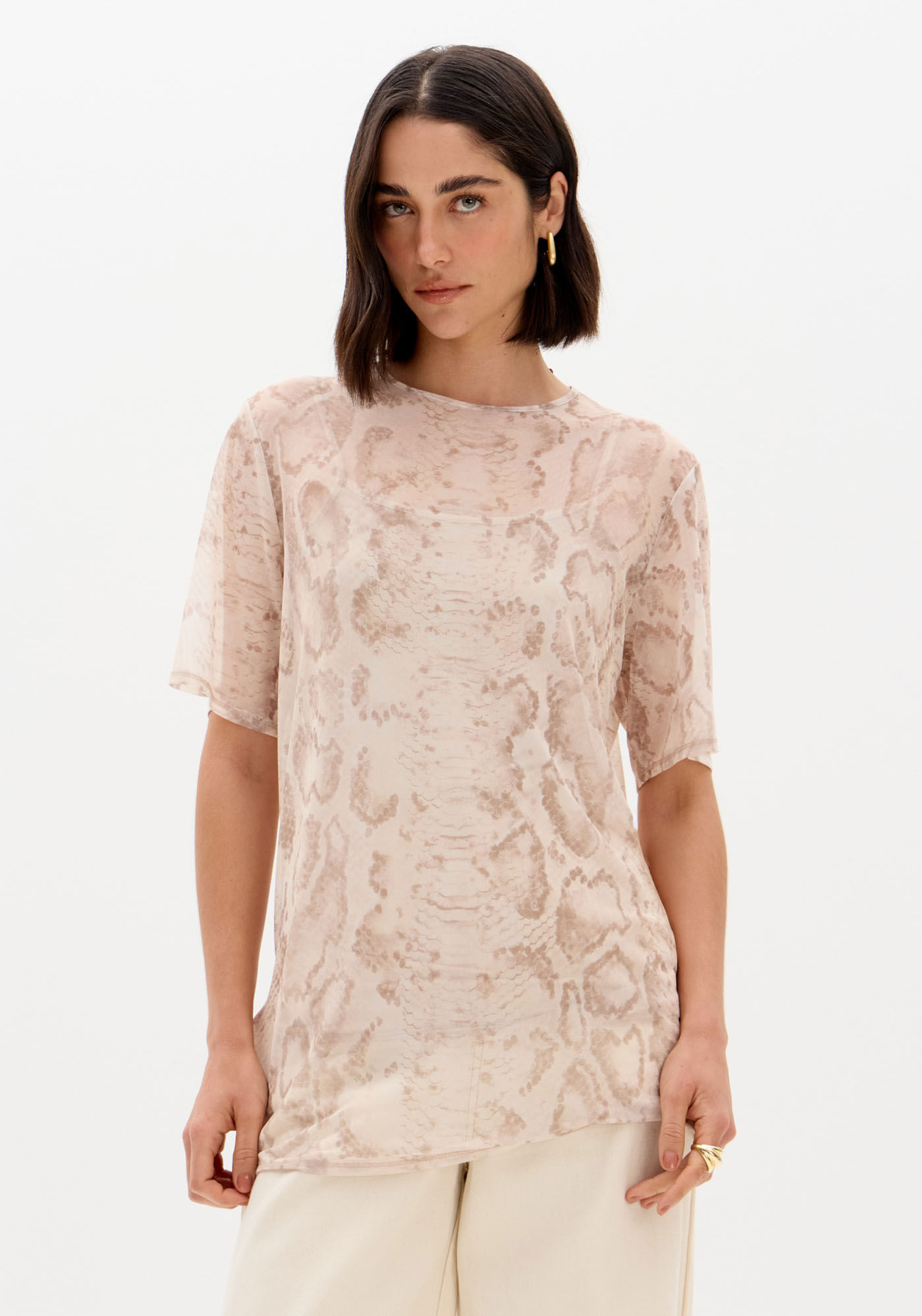 T-shirt Oversized Em Tule Estampado