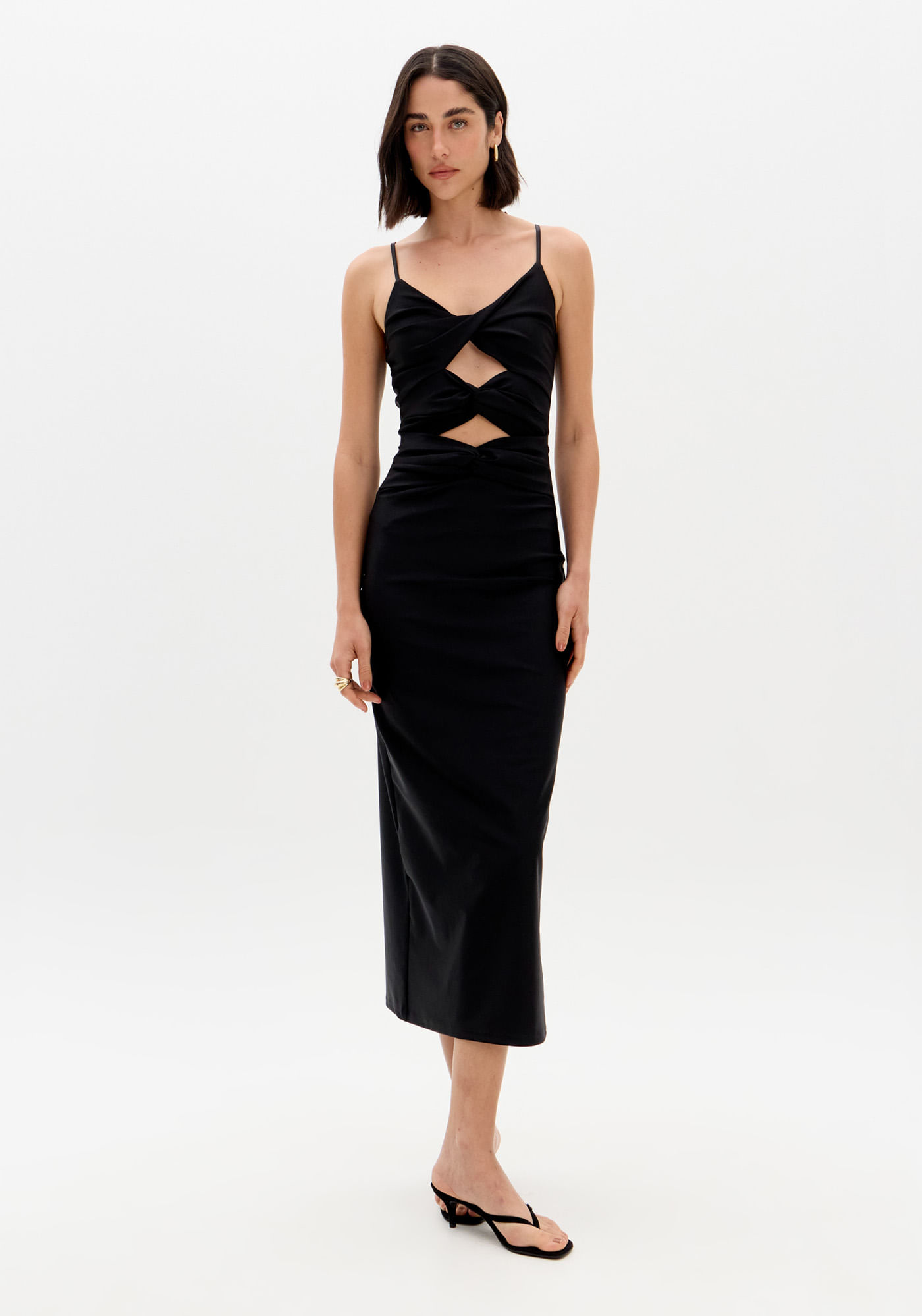 Vestido Super Midi De Alças Com Torções
