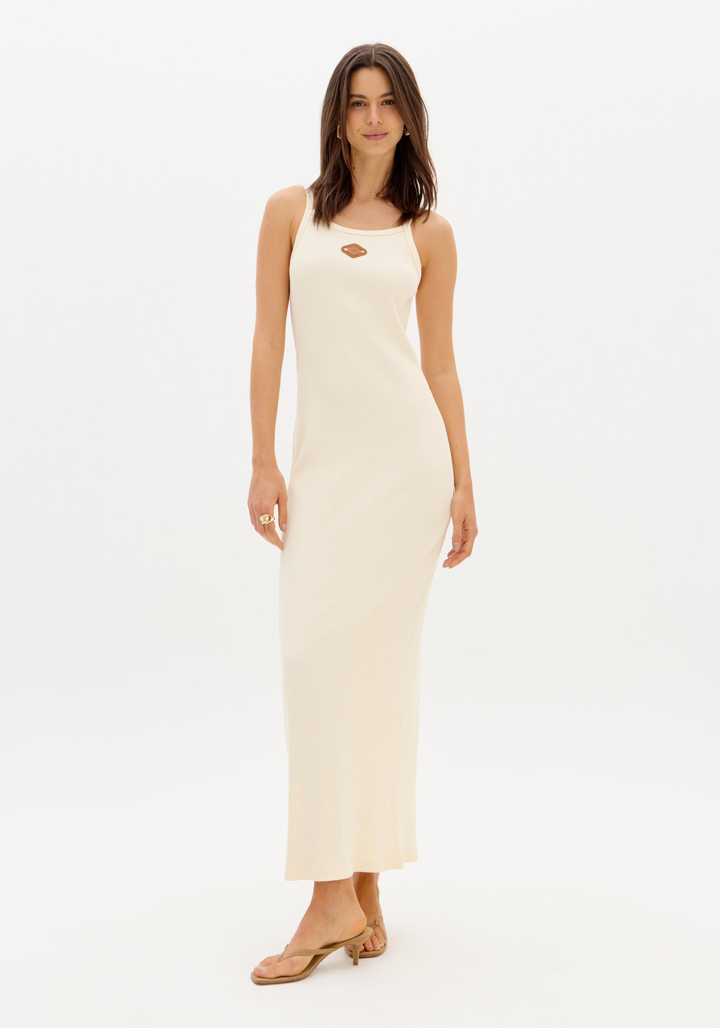 Vestido Super Midi De Alça Canelado