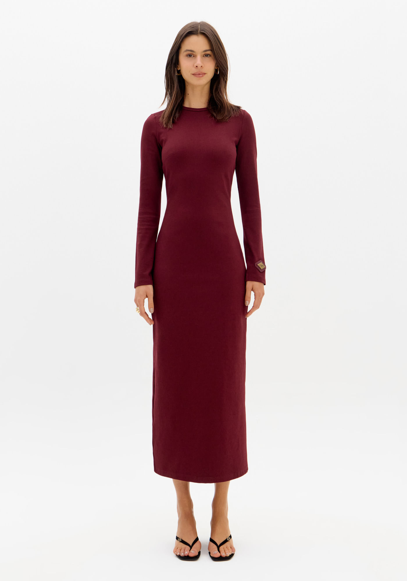 Vestido Super Midi Com Manga Longa
