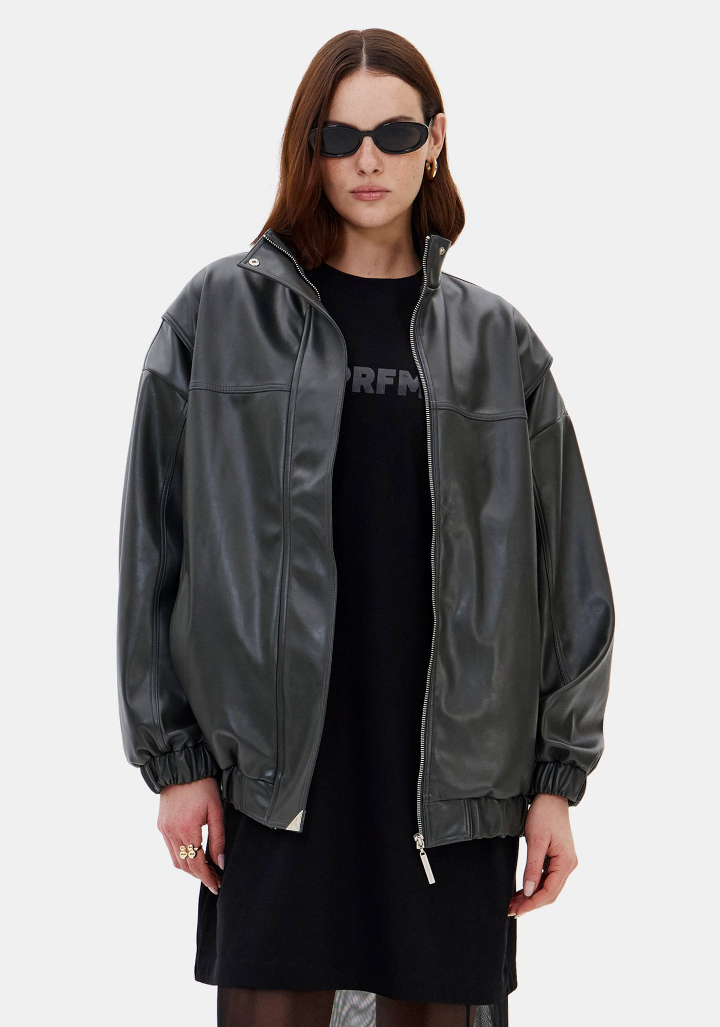 Jaqueta Oversized Em Pu Com Gola