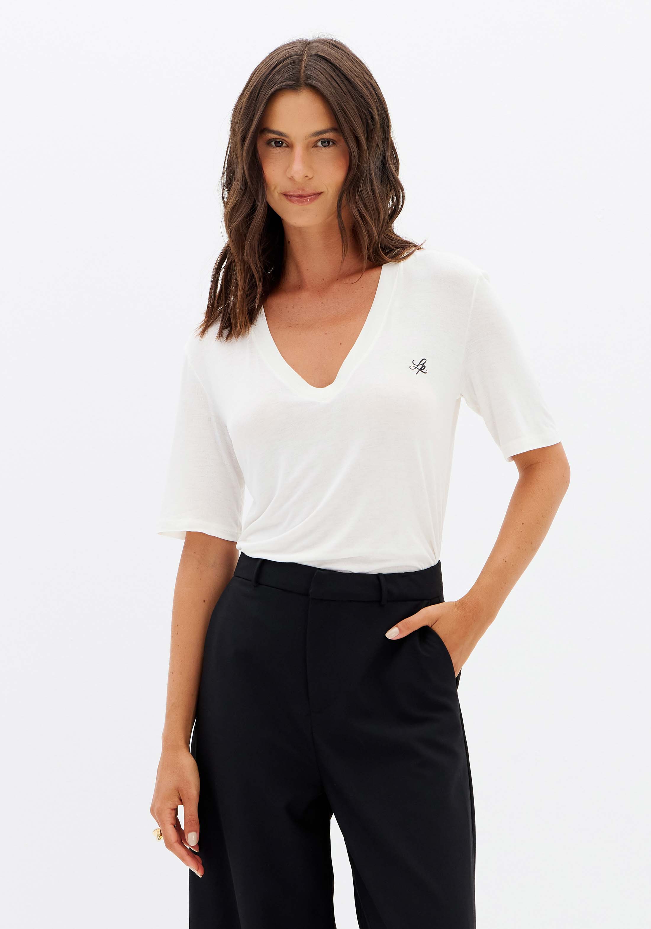 Blusa Manga Curta Decote V