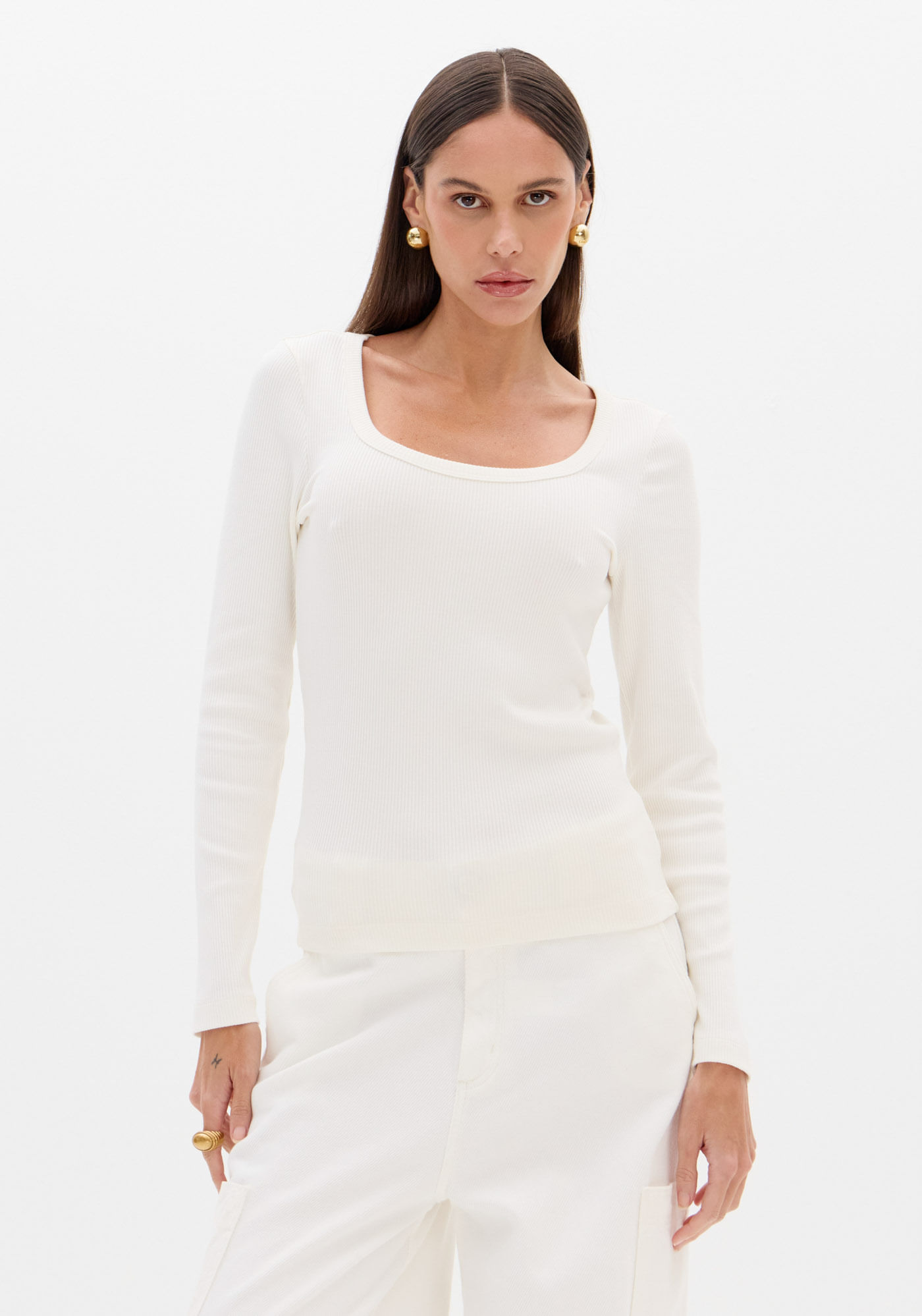 Blusa Canelada Com Manga Longa