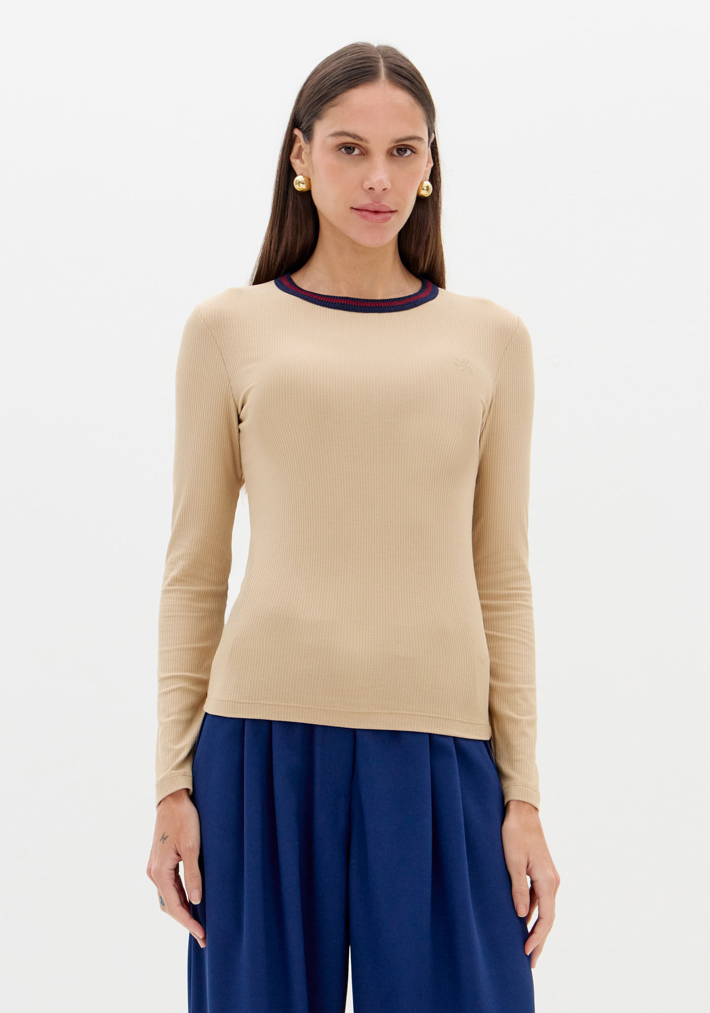 Blusa Canelada De Manga Longa