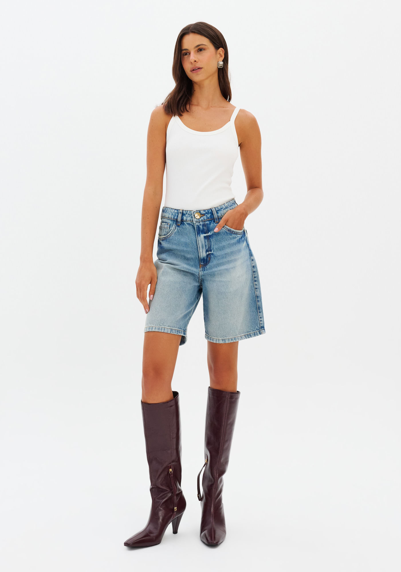 Bermuda Jeans Comfort Cintura Alta