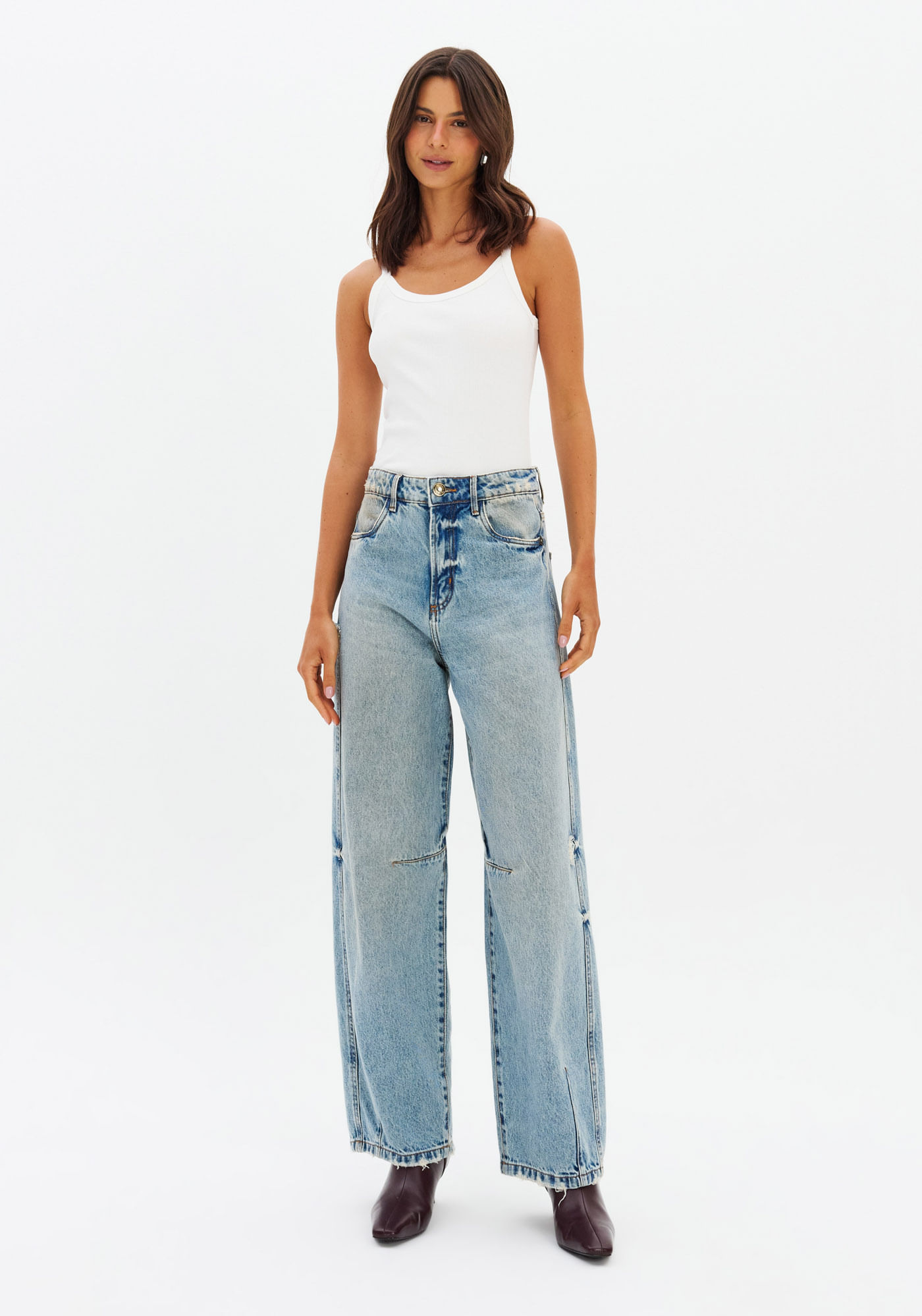 Calça Jeans Baggy Balloon Cintura Média