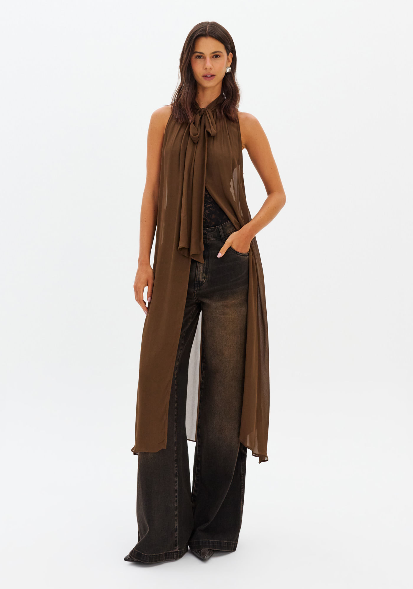 Calça Jeans Wide Leg Cintura Média