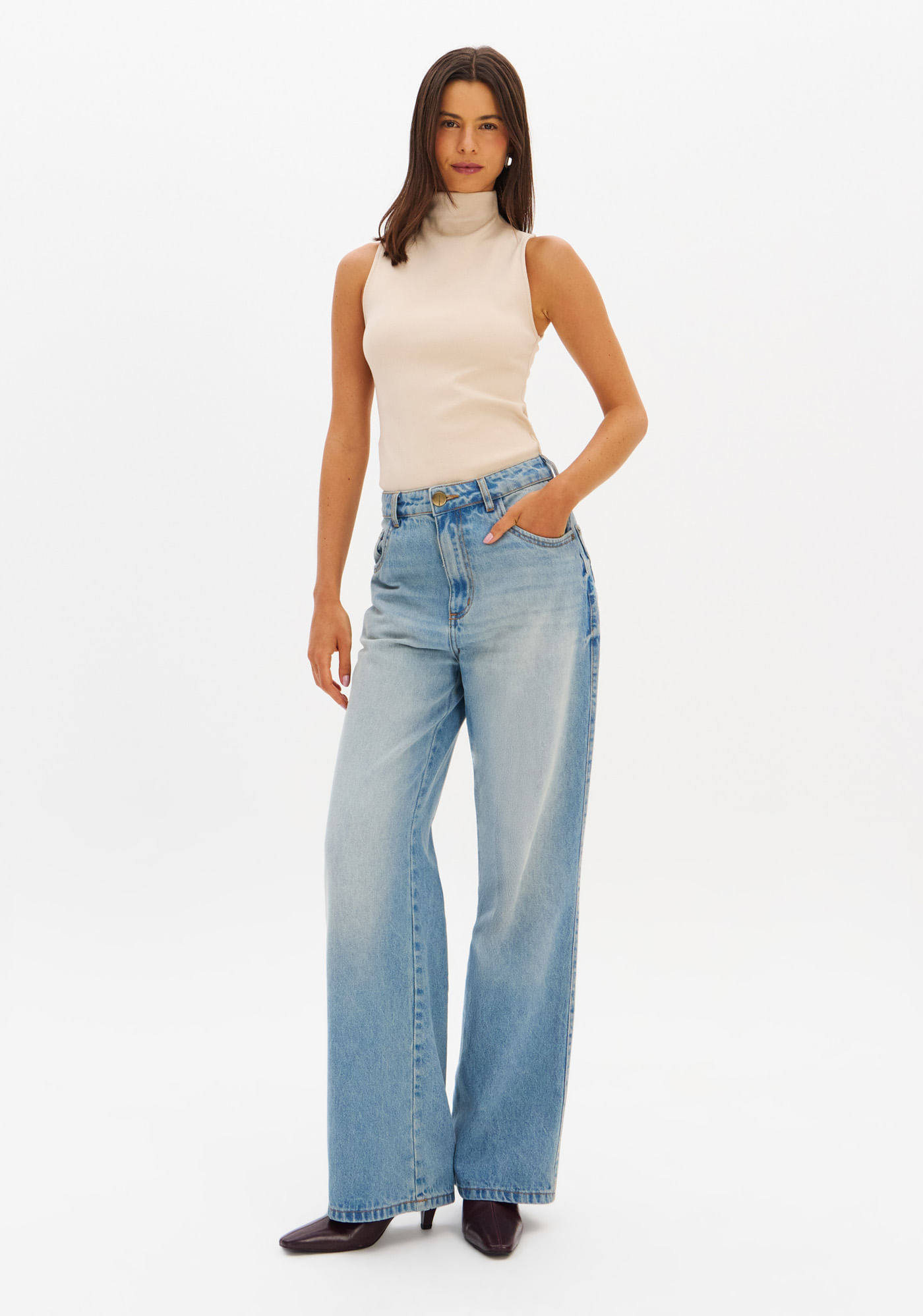 Calça Jeans Full Length Cintura Alta