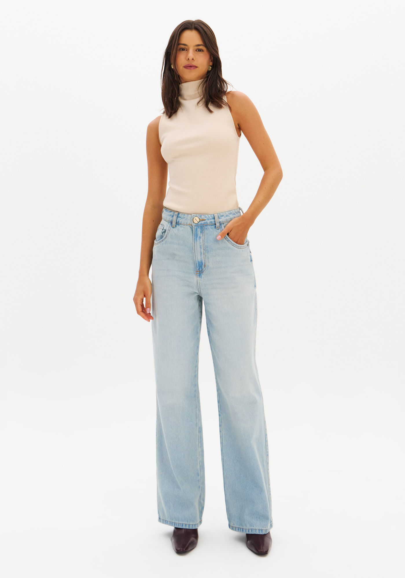 Calça Jeans Full Length Cintura Alta
