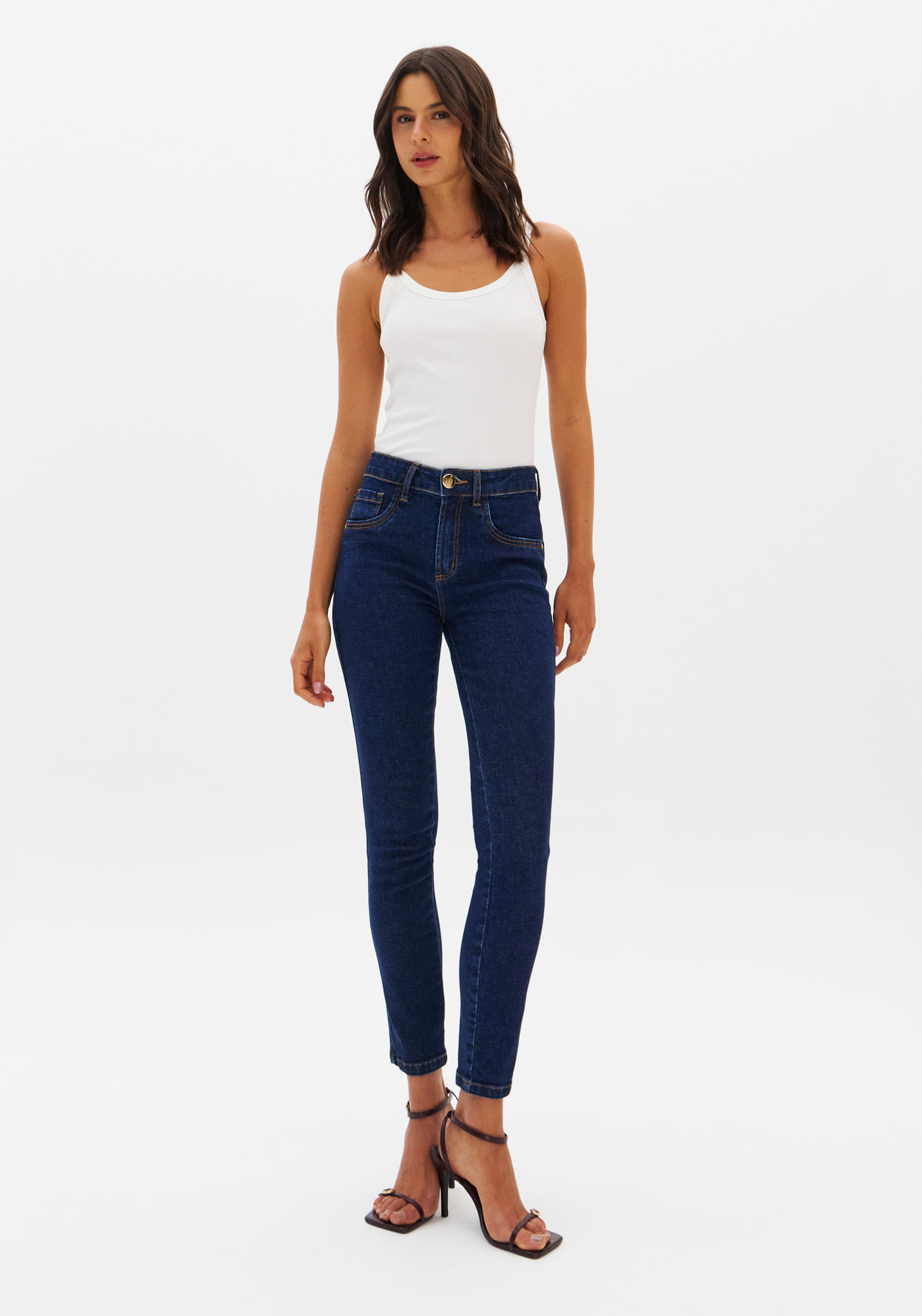 Calça Jeans Skinny Ankle Cintura Média