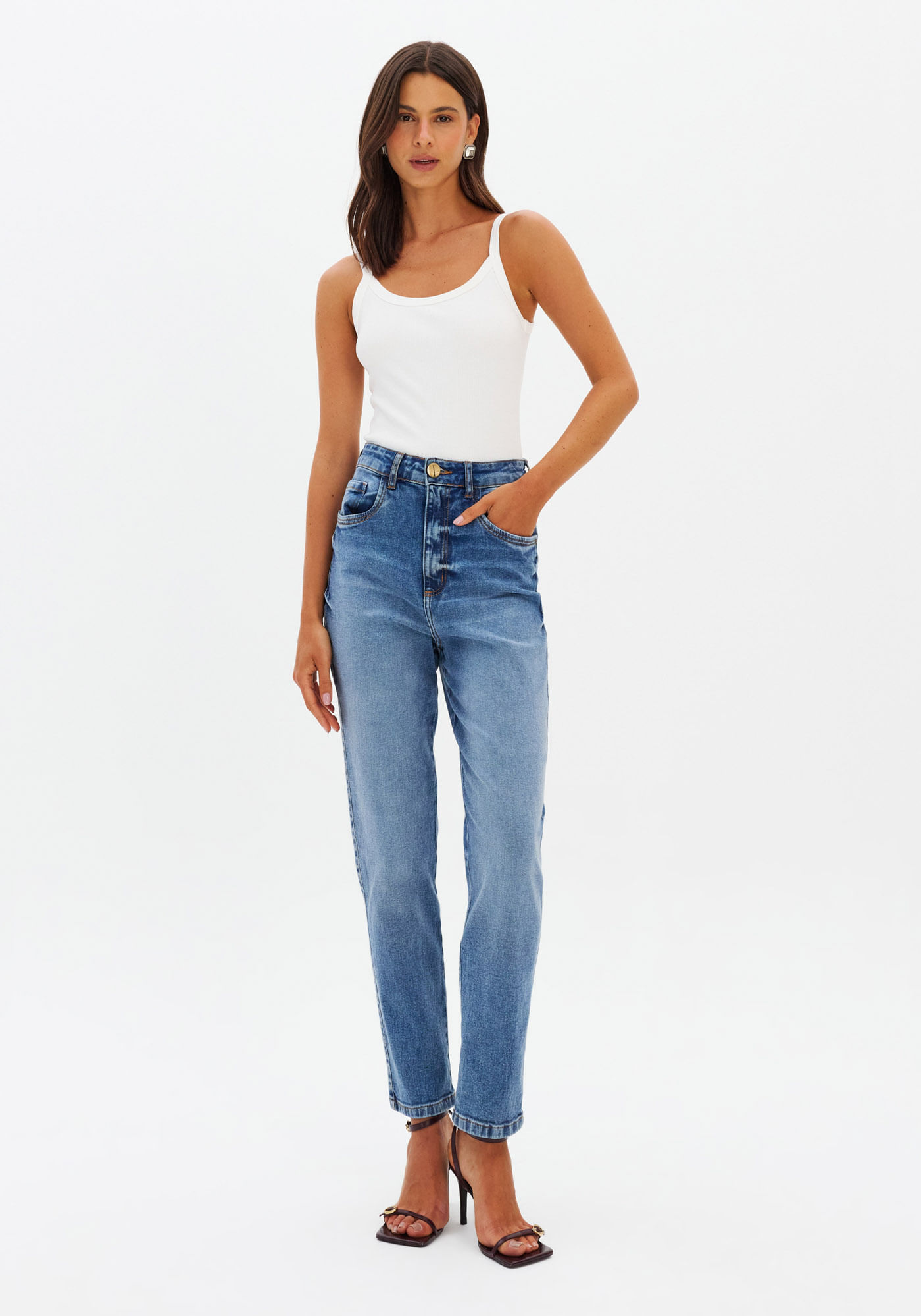 Calça Jeans Mom Cintura Alta