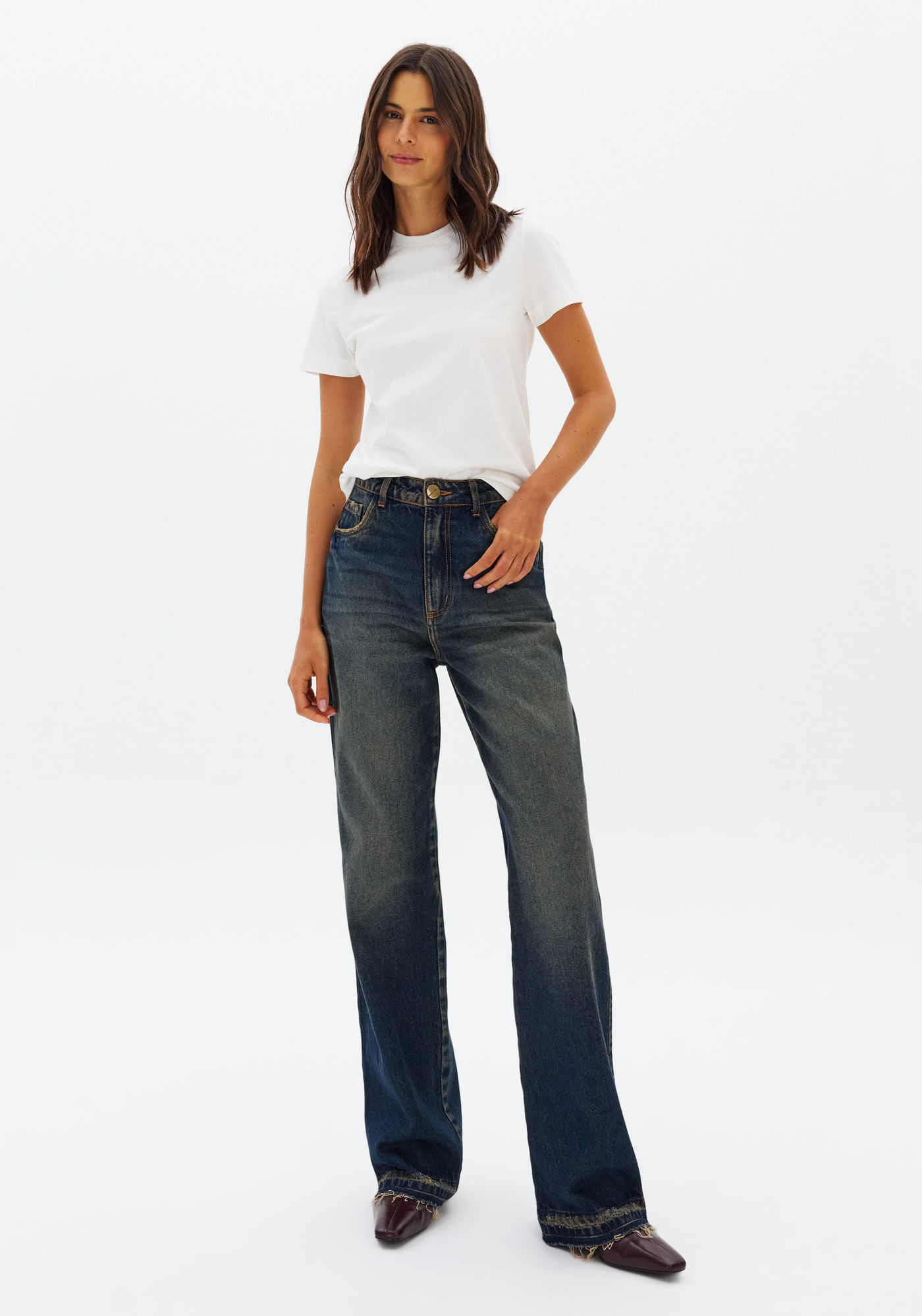 Calça Jeans Reta Cintura Alta