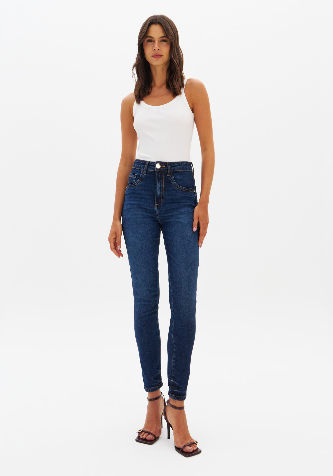 Calça Jeans Skinny Ankle Cintura Alta