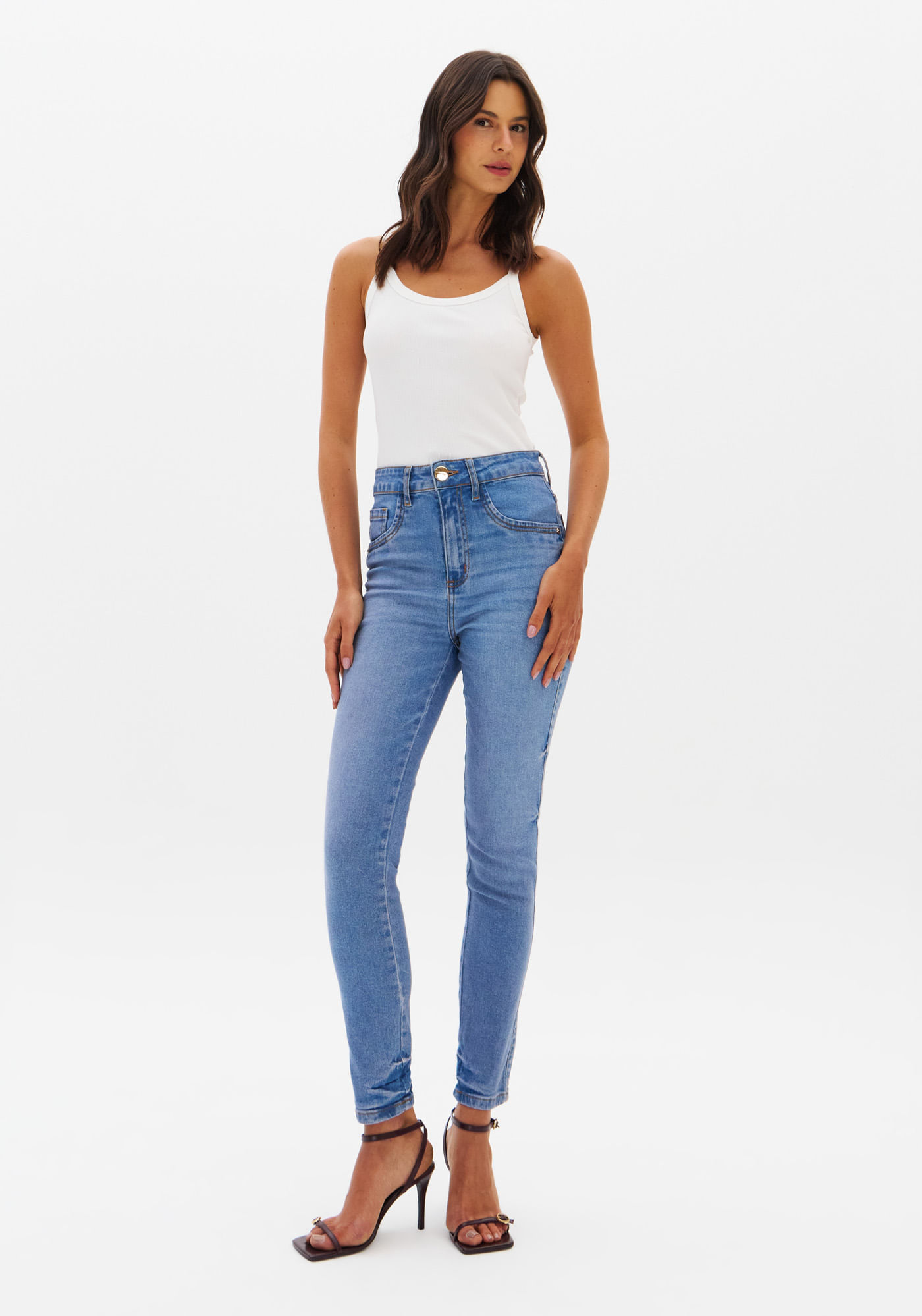 Calça Jeans Skinny Ankle Cintura Alta