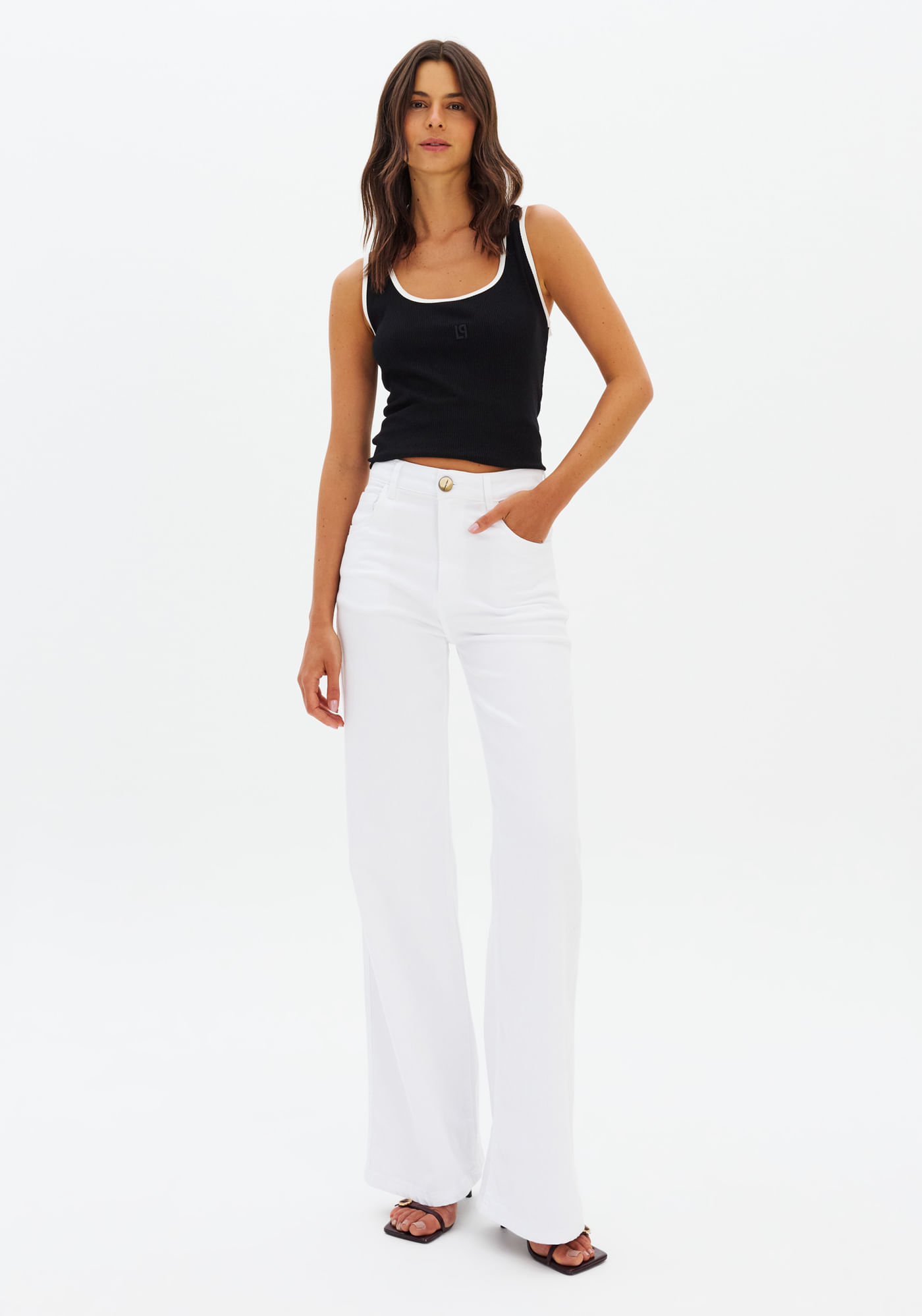 Calça Sarja Wide Leg Cintura Média