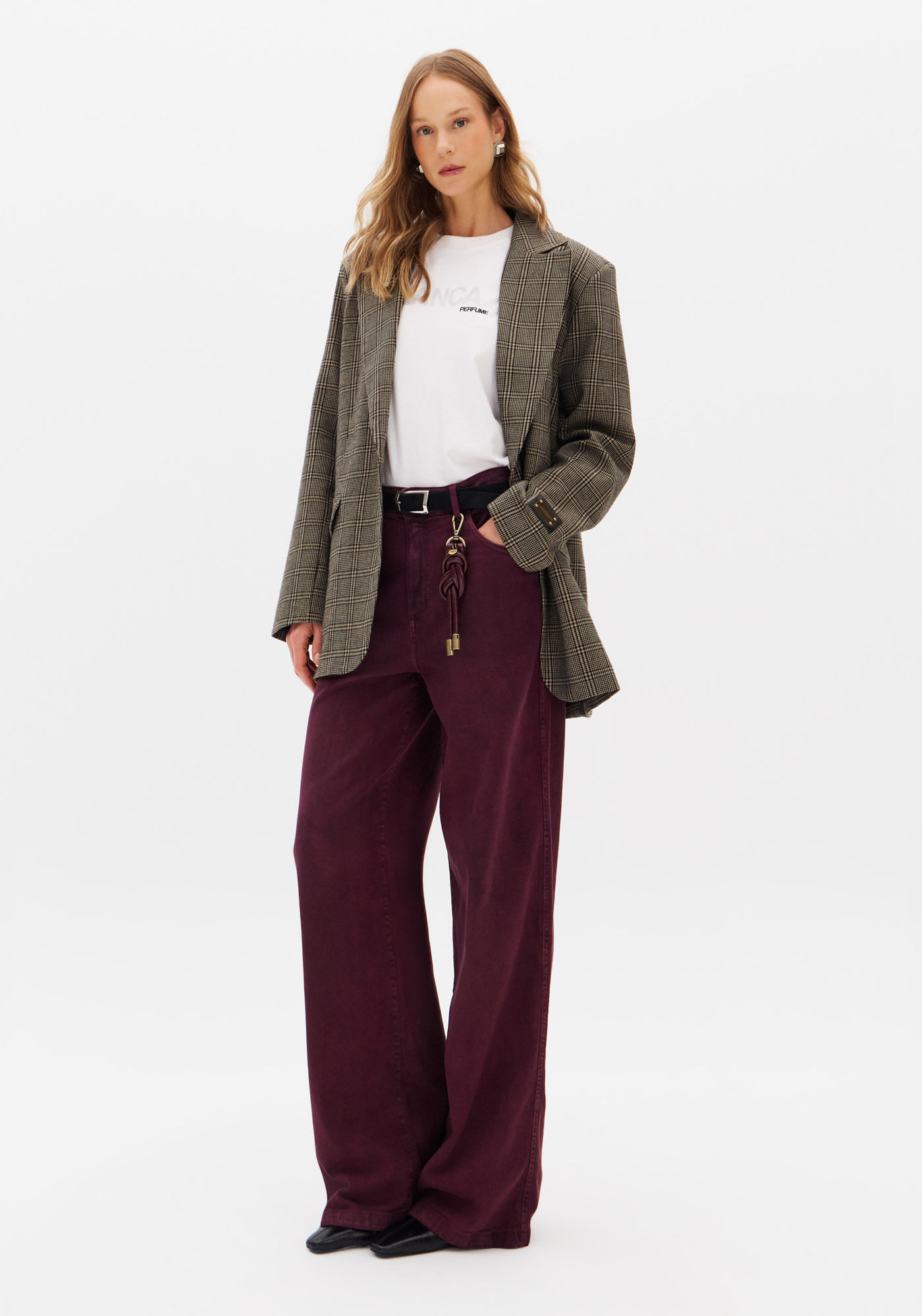 Calça Sarja Wide Leg Cintura Média