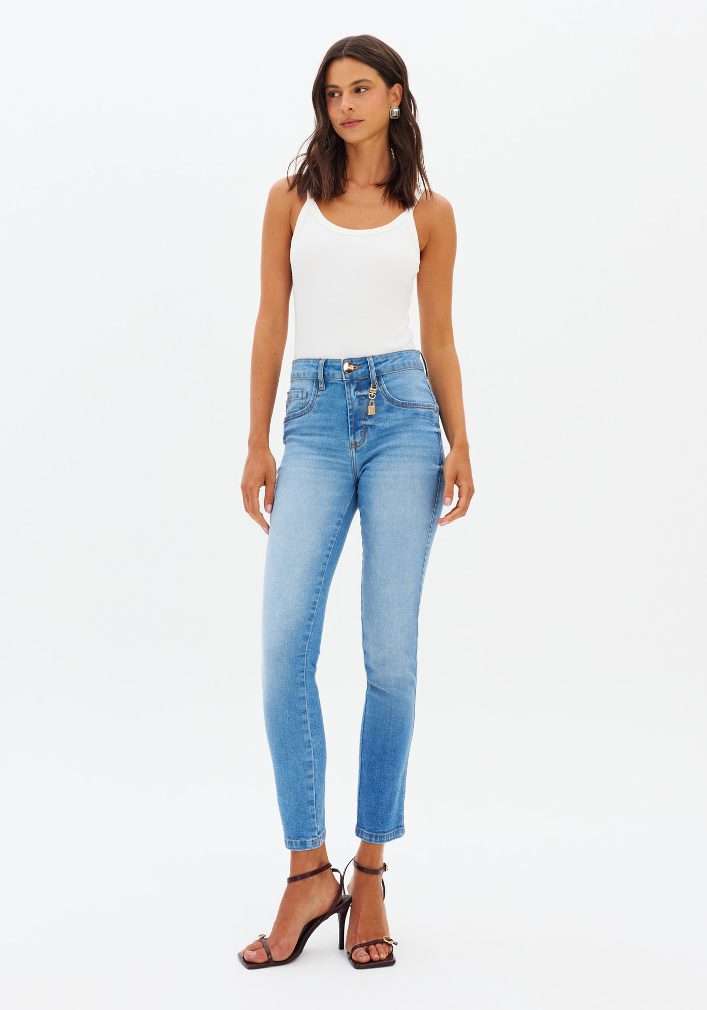 Calça Jeans Skinny Ankle Cintura Média