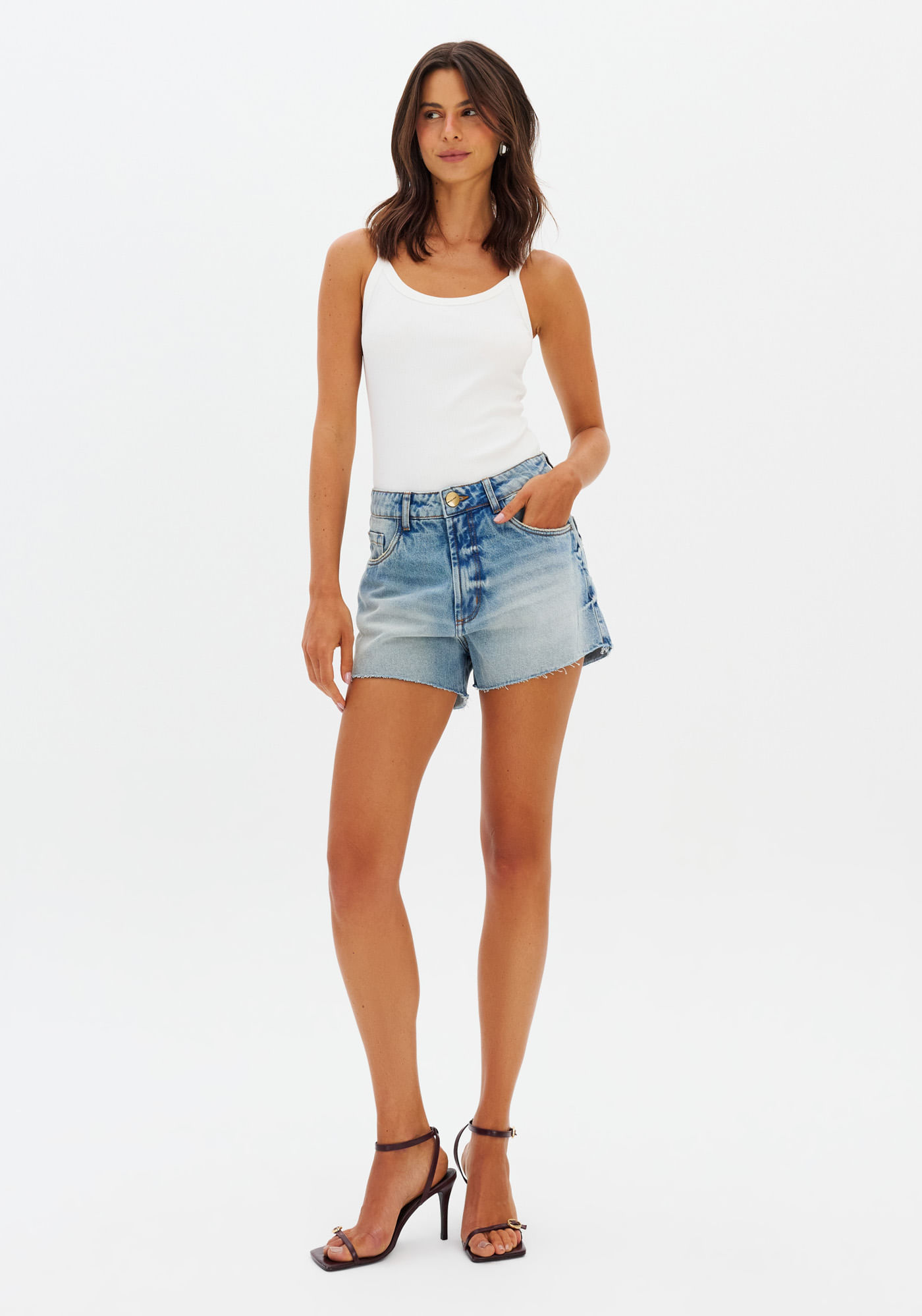 Short Jeans Curto Grandfather Cintura Média