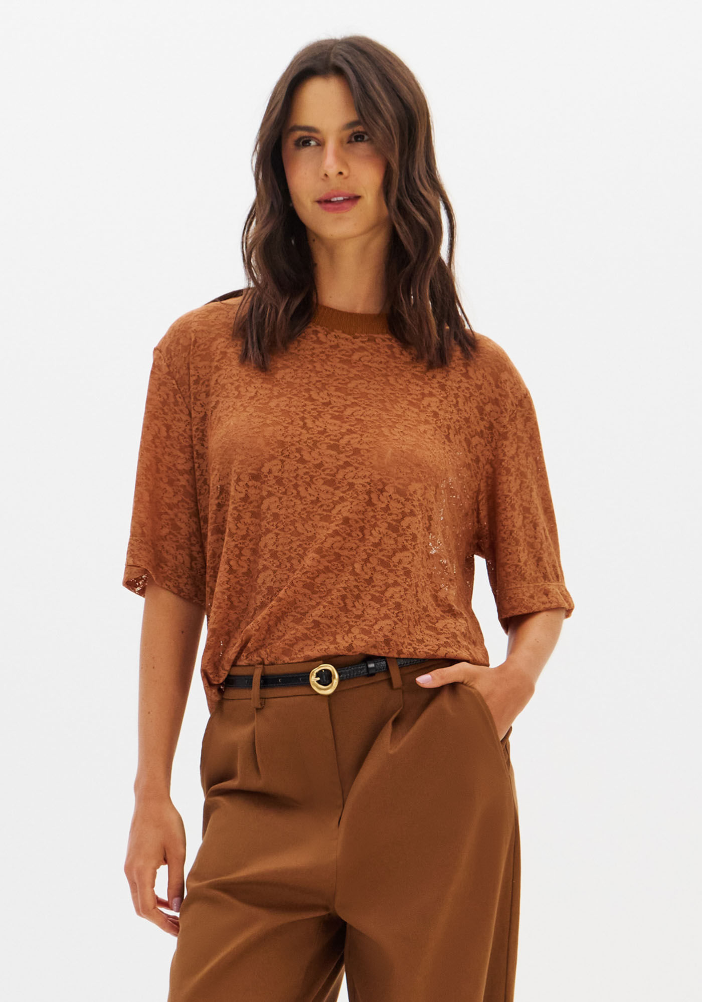 Blusa Oversized Alongada De Renda