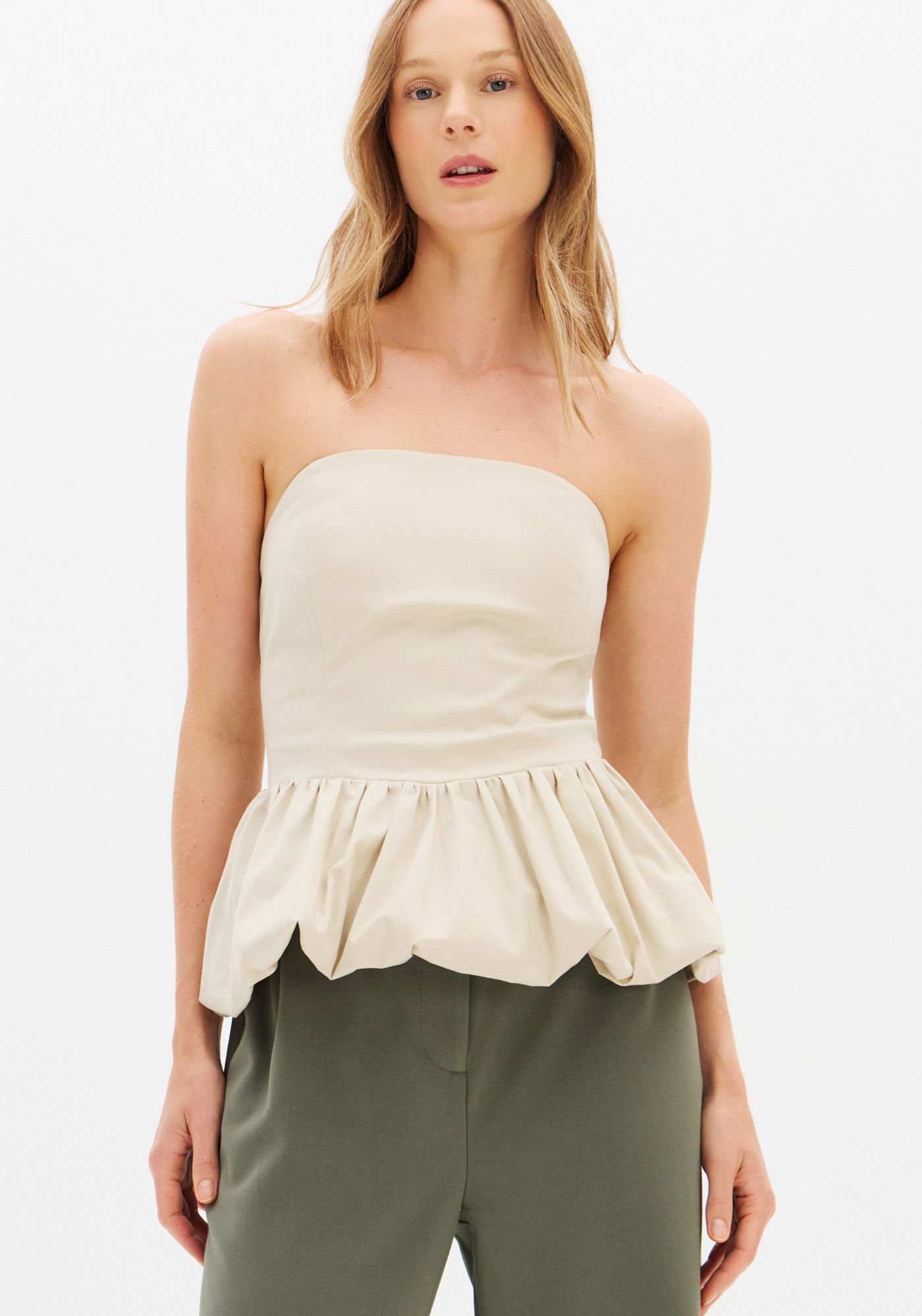 Blusa Balonê Sem Mangas Em Algodão Egípicio