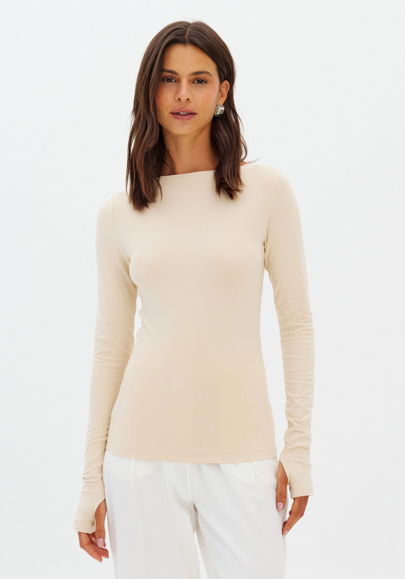 Blusa Alongada Ajustada Manga Longa