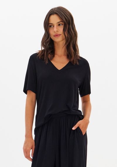 Blusa Manga Curta Com Decote V