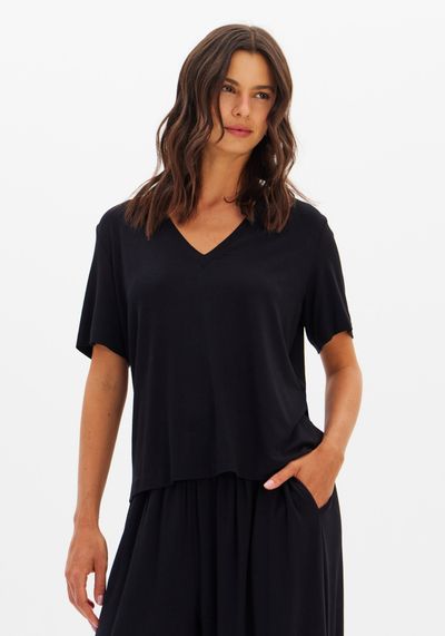 Blusa Manga Curta Com Decote V
