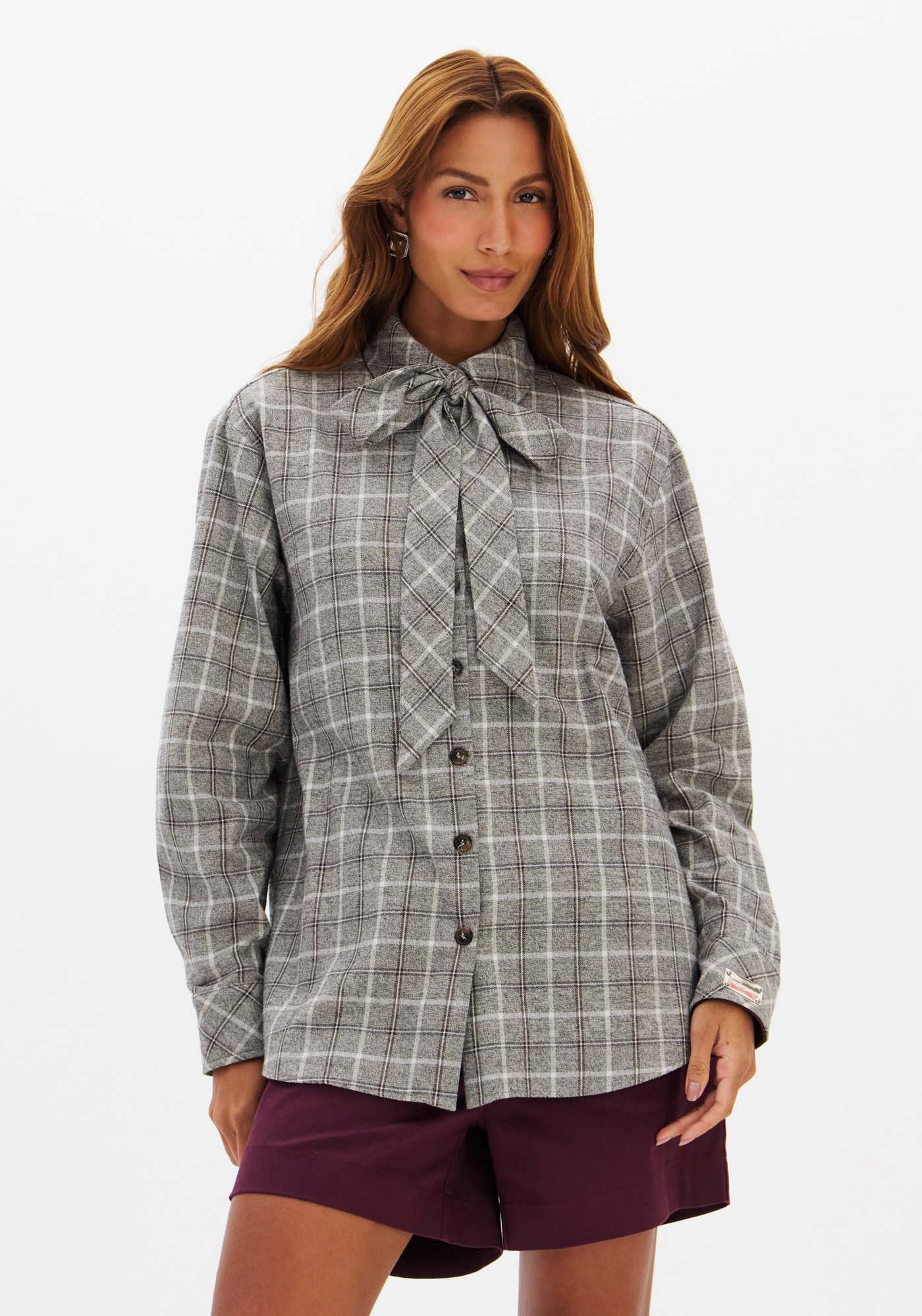 Camisa Xadrez Com Amarração Na Gola