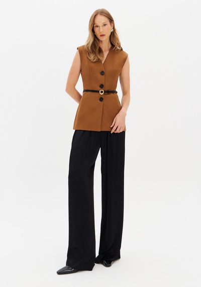 Calça Pantalona Acetinada Cintura Alta