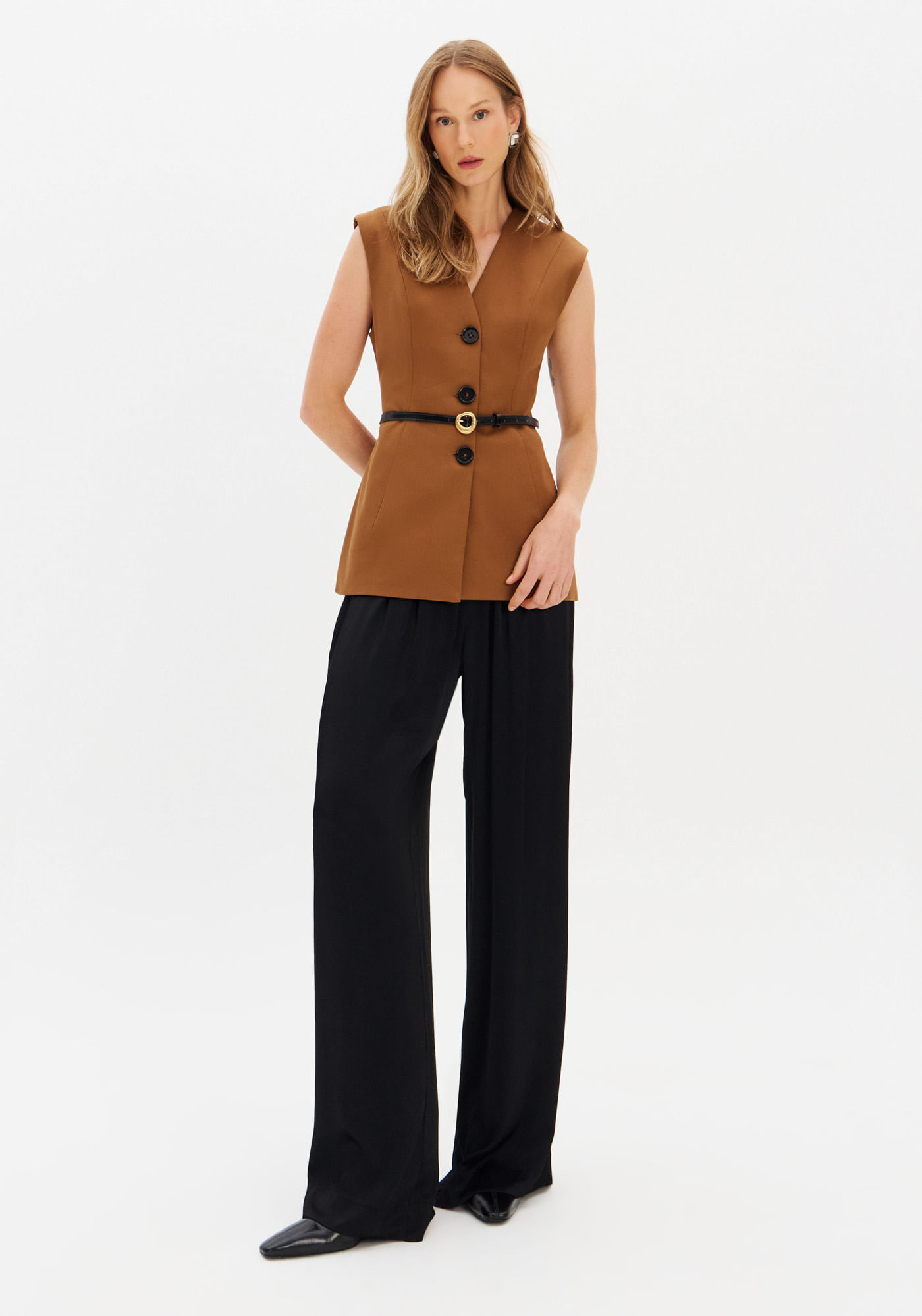Calça Pantalona Acetinada Cintura Alta