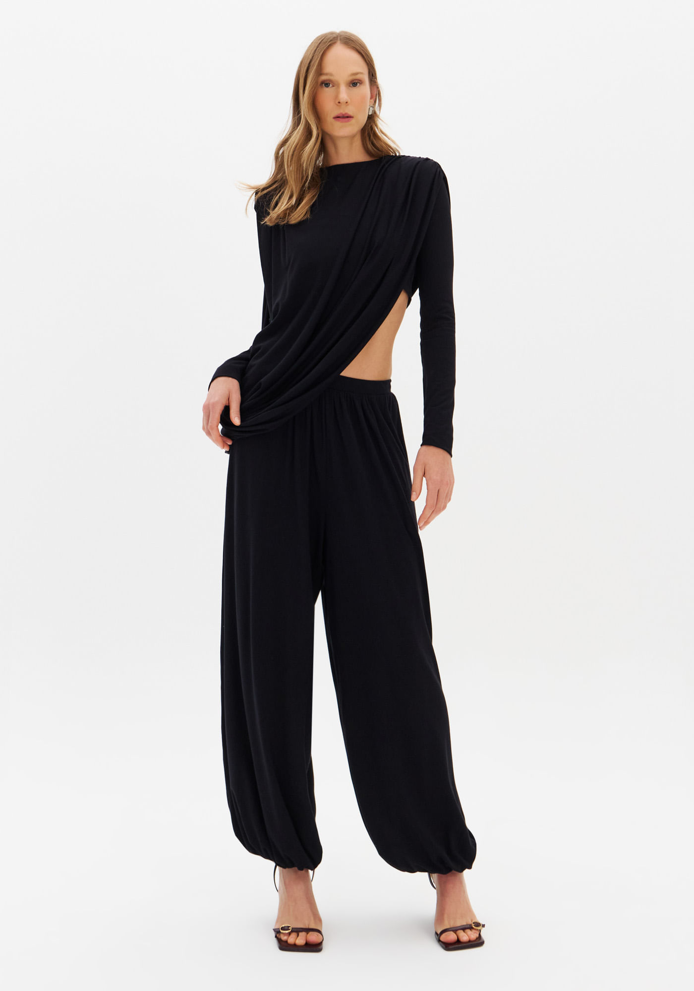 Calça Balloon Cintura Alta De Malha Leve