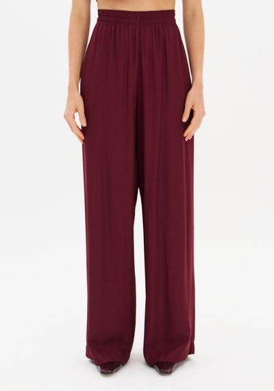 Calça Wide Leg Cintura Alta De Viscose