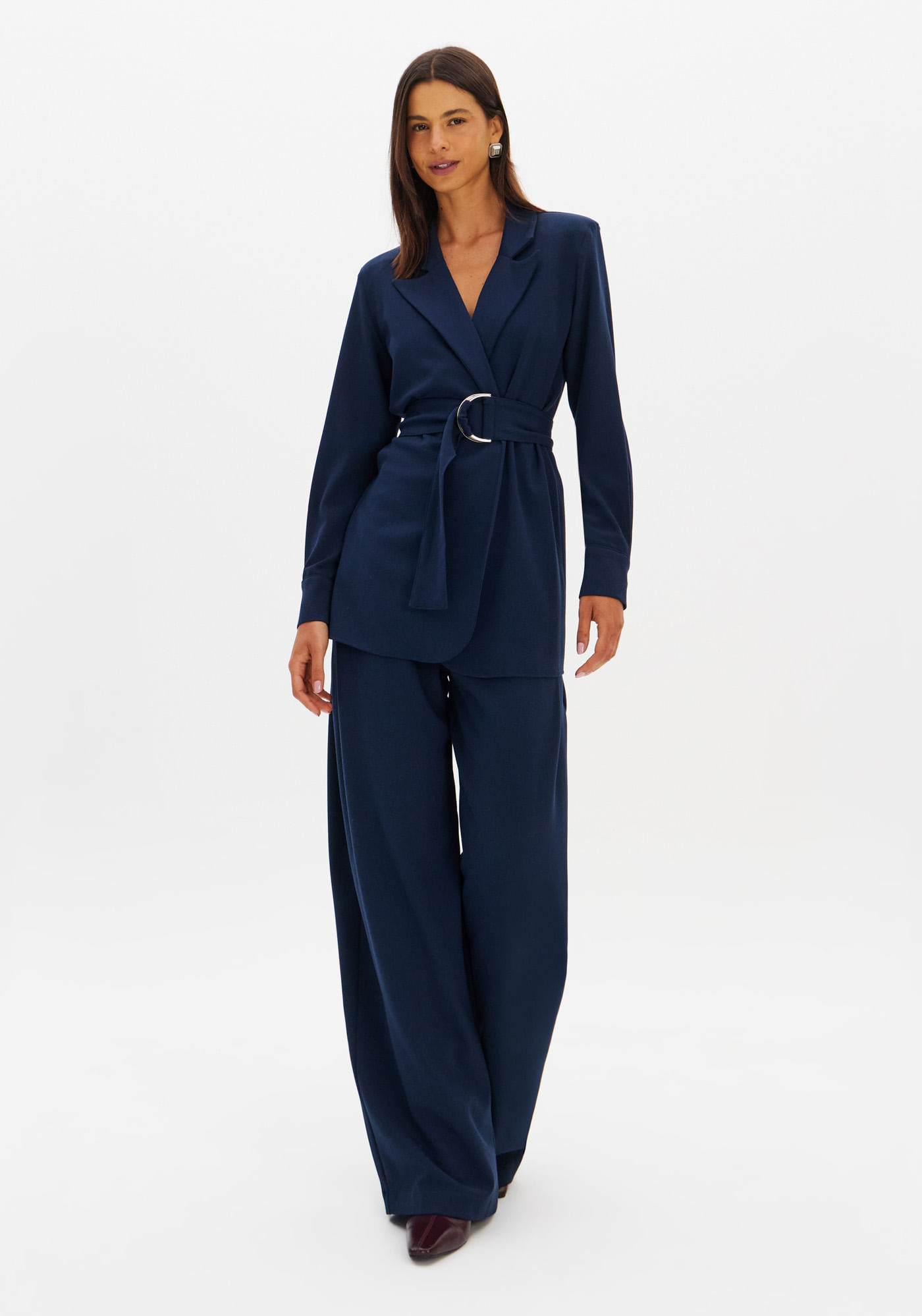 Calça Wide Leg Cintura Alta Com Zíper