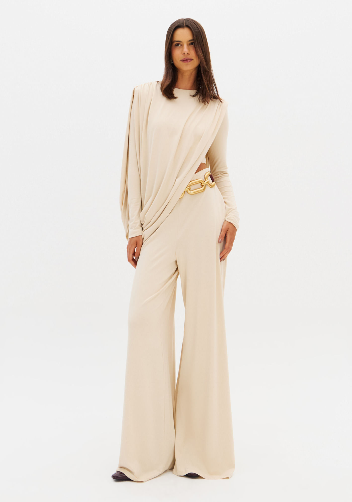 Calça Wide Leg Malha Leve