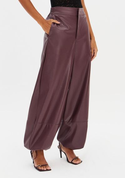 Calça Balloon Cintura Média De Pu
