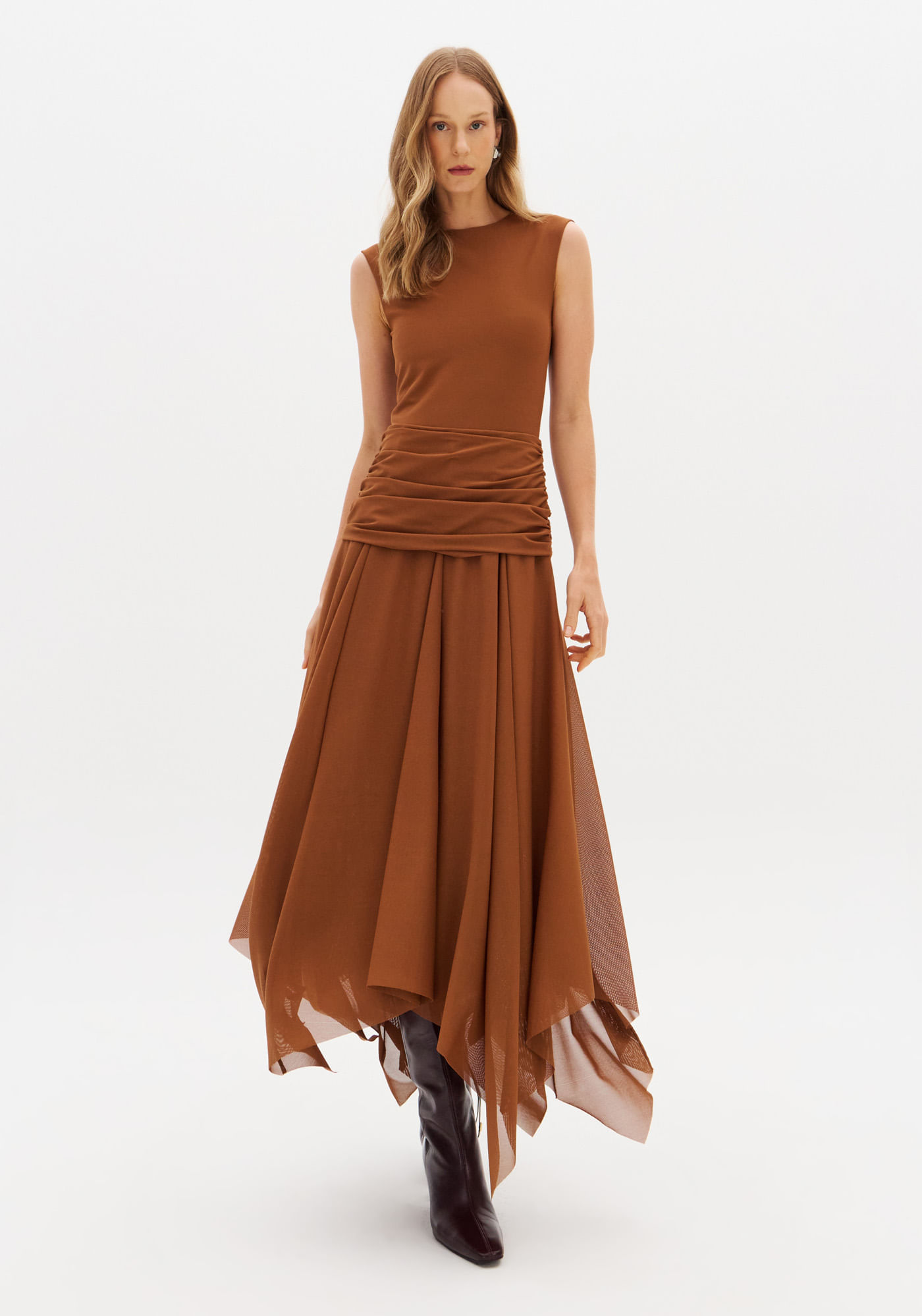 Vestido Super Midi Sem Manga De Tule