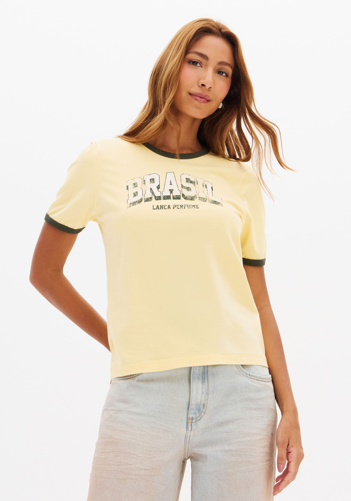 T-Shirt Baby Look Brasil Bicolor