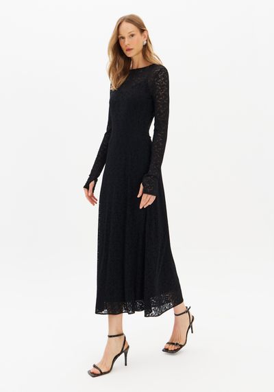 Vestido Super Midi De Renda Com Anagua