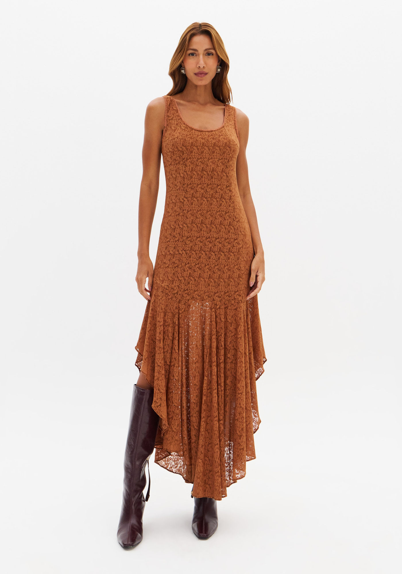 Vestido Midi Com Pontas De Renda