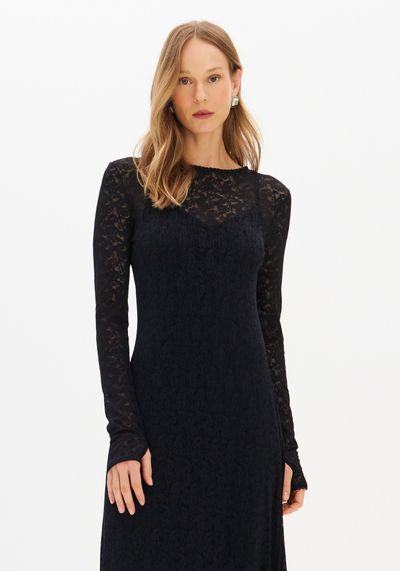 Vestido Super Midi De Renda Com Anagua